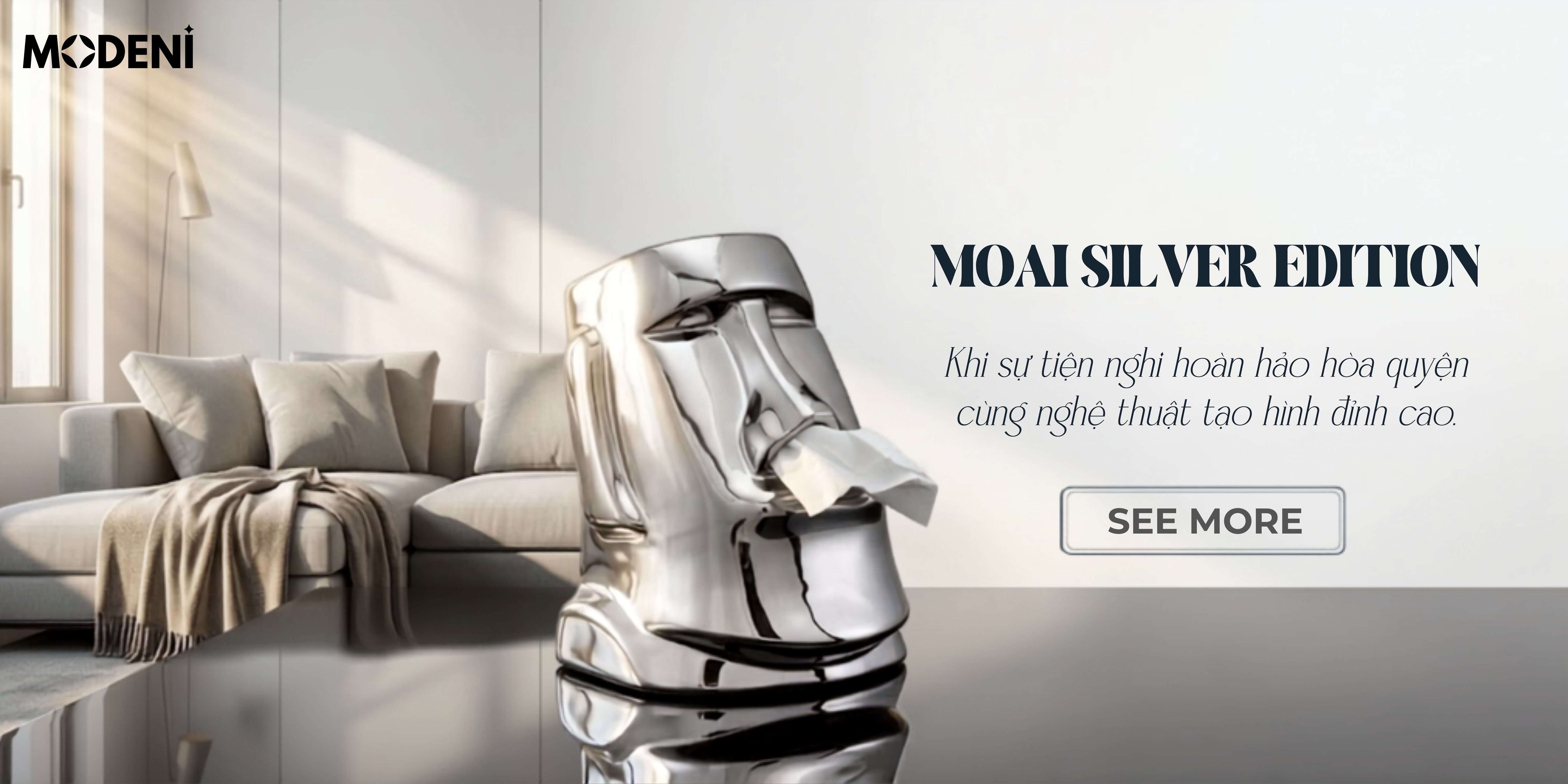 Hộp Khăn Giấy Moai Silver trong không gian nội thất