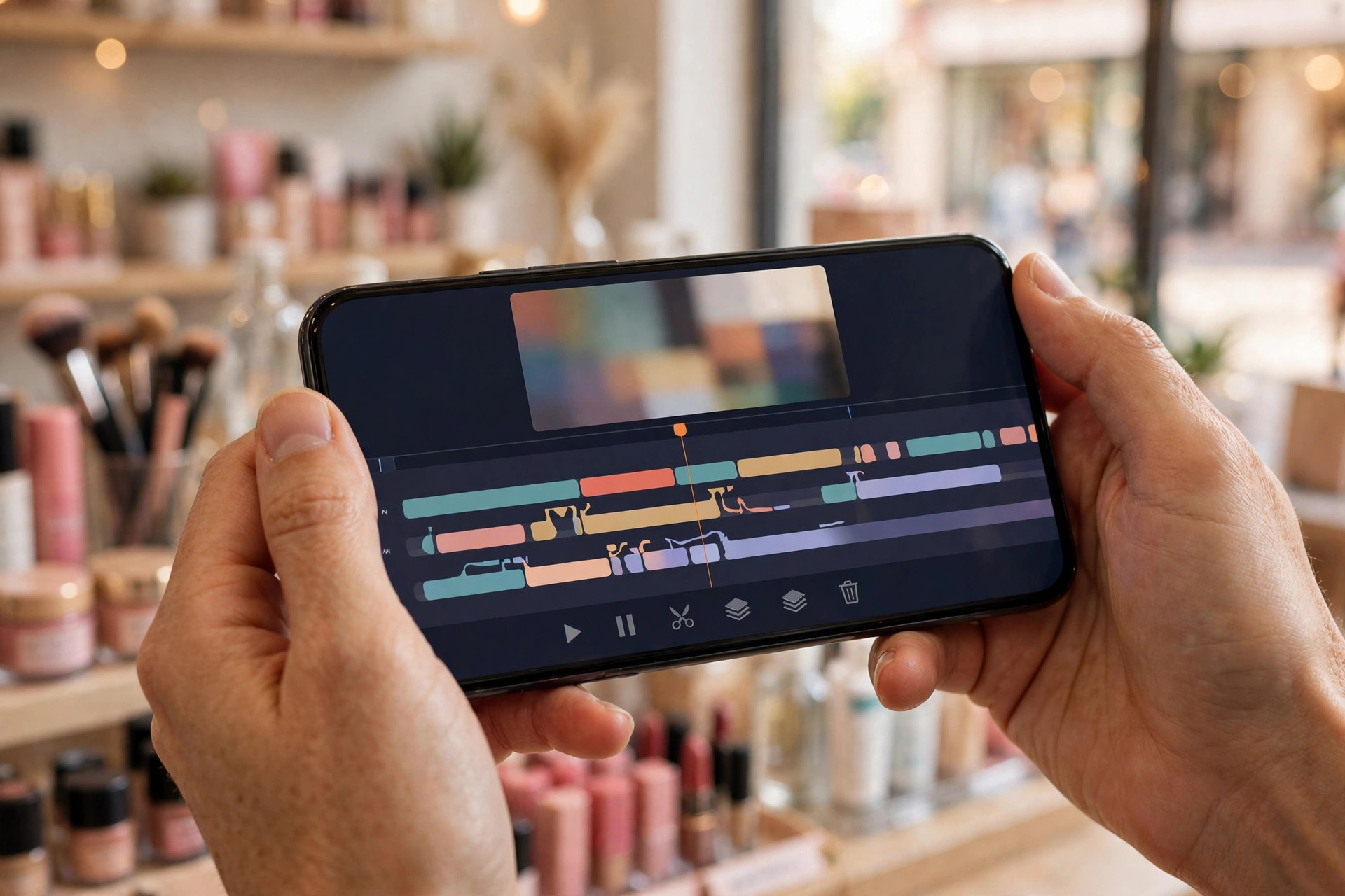 Chủ shop chỉnh sửa video ngắn trên điện thoại