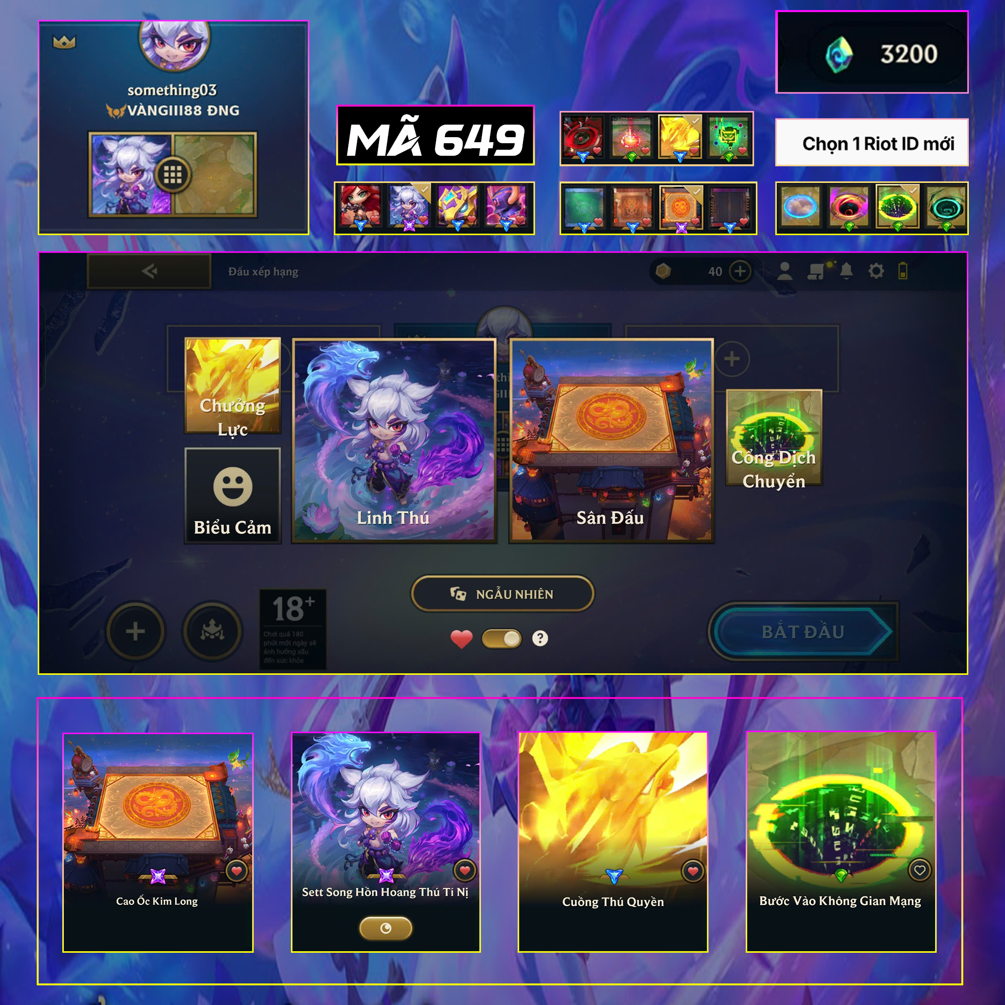 Thuê acc TFT MS: 649 THÁCH ĐẤU - test
