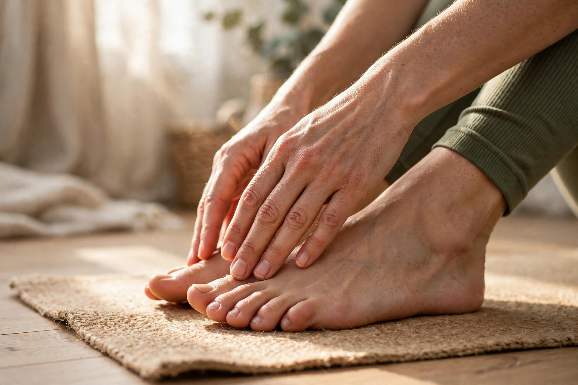 Duỗi người nhẹ nhàng trên thảm tập vào buổi sáng