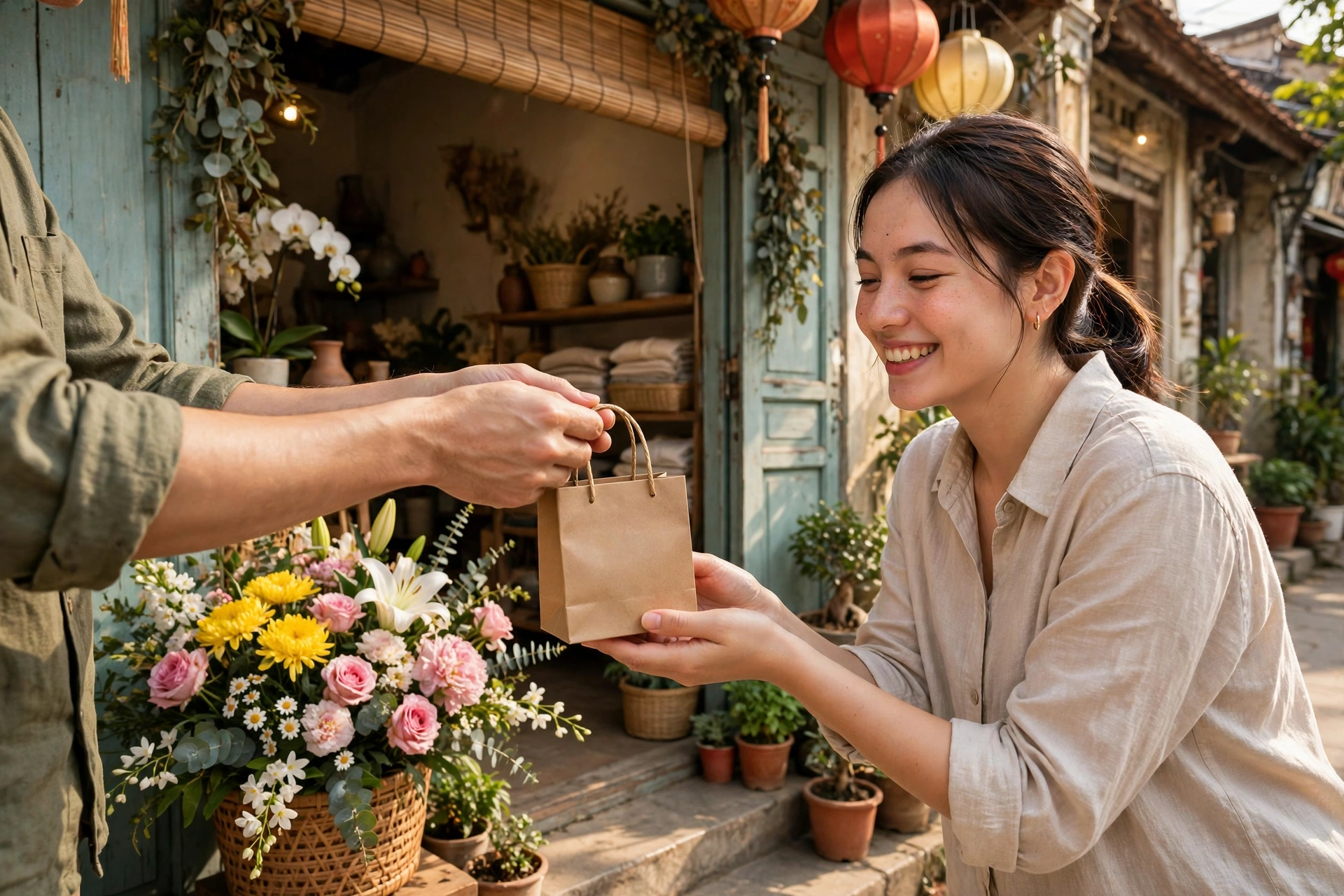 Chủ shop tặng quà khai trương cho khách hàng đầu tiên
