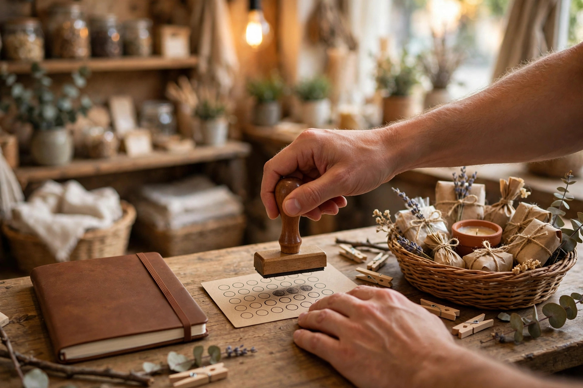 Nhân viên shop nhỏ trao quà cho khách quen tại quầy