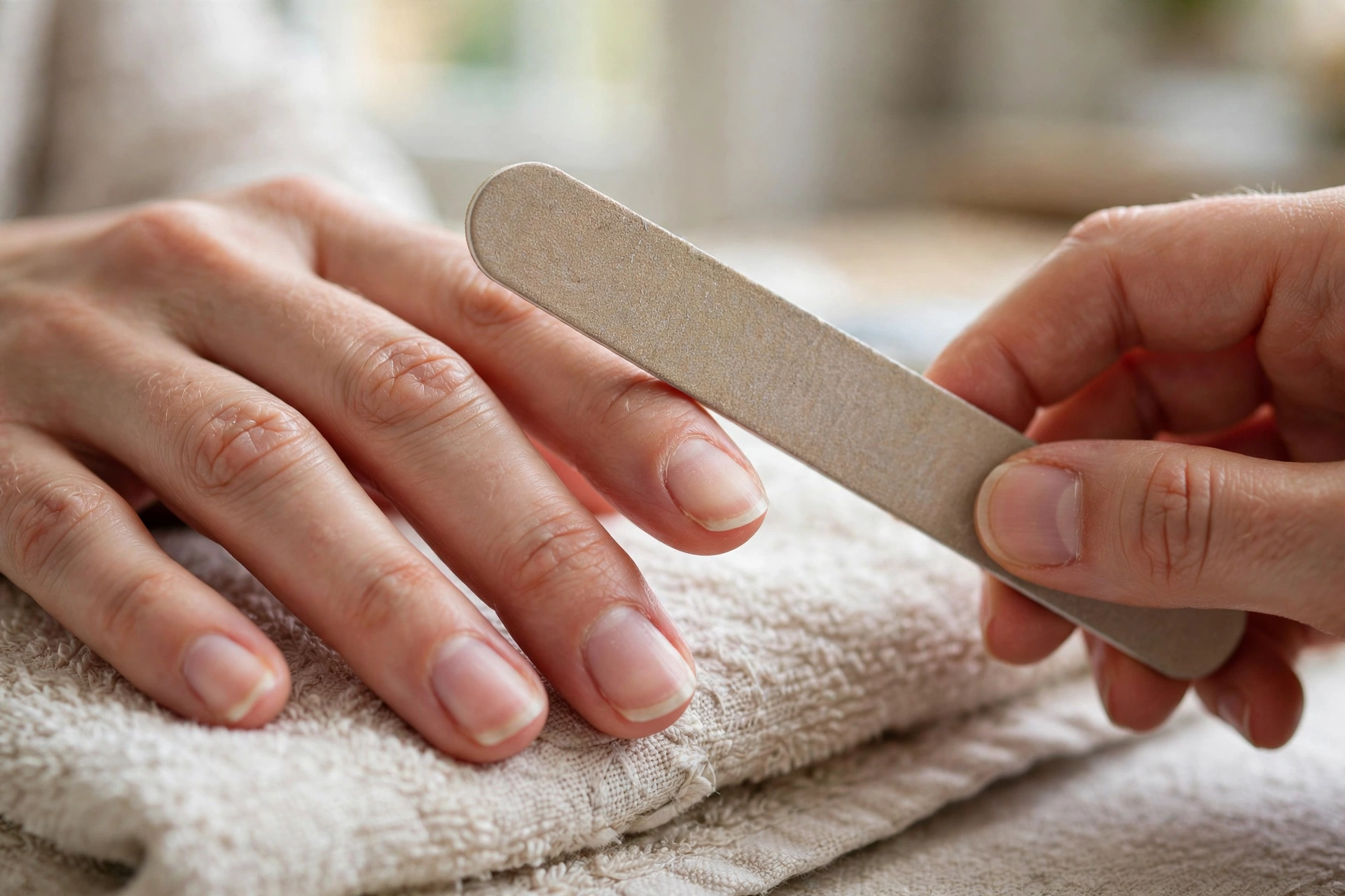 Ảnh minh họa: Dũa móng nhẹ nhàng một chiều giúp đầu móng không bị tách lớp