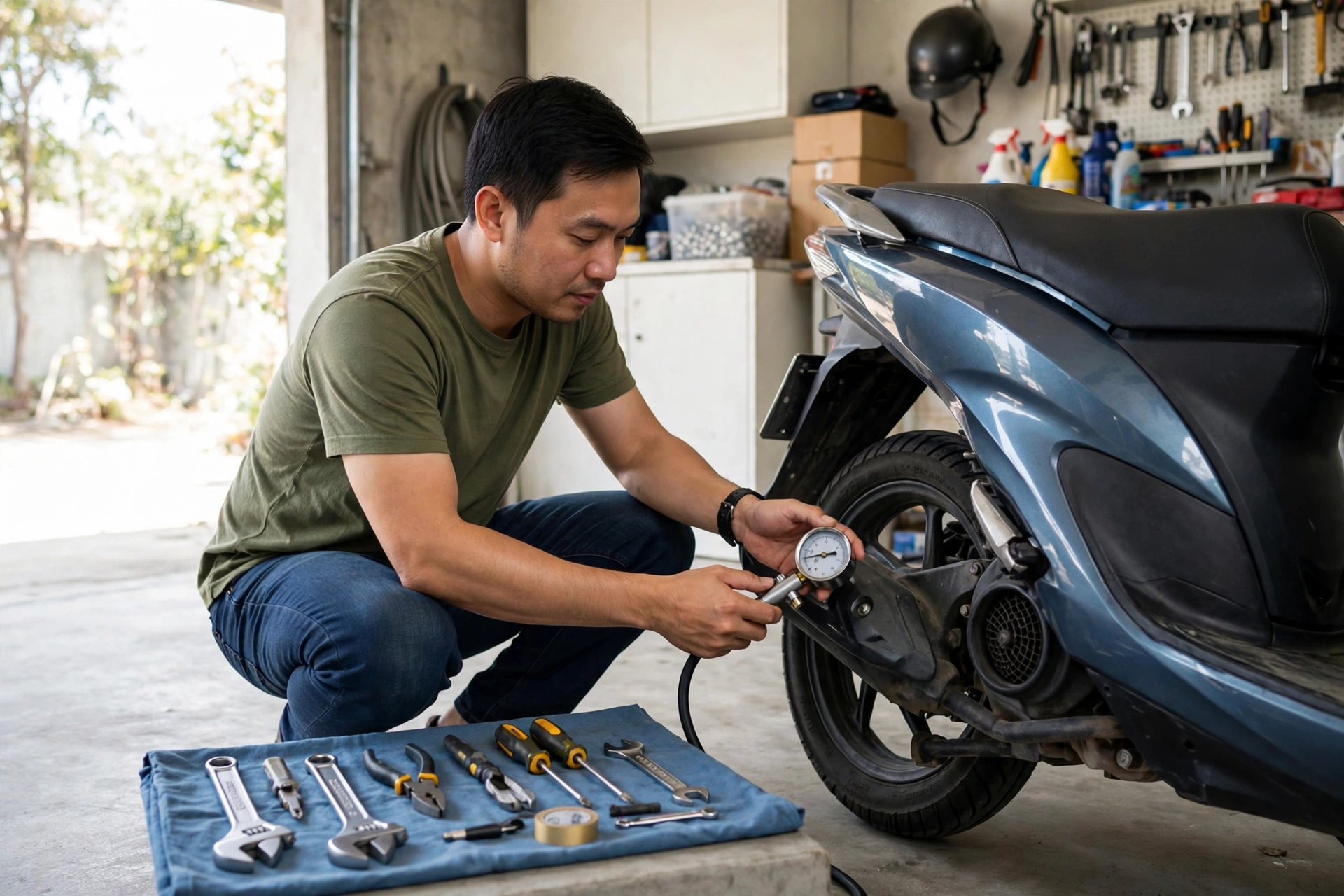 Bảo Dưỡng Xe Máy Định Kỳ Tại Nhà: Kiểm Tra Dầu, Lốp, Phanh Và Những Dấu Hiệu Cần Ra Tiệm