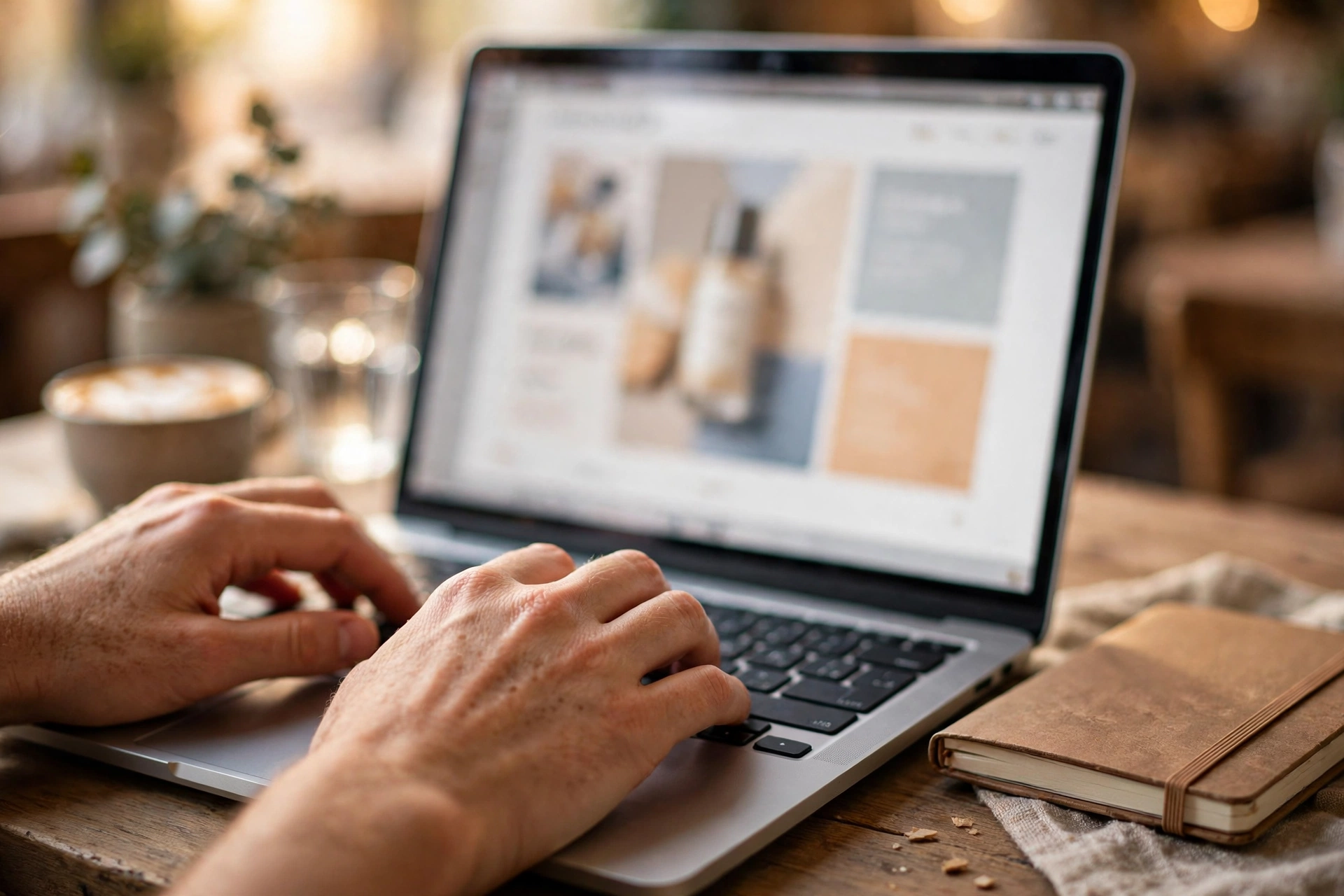 Chủ shop xem mẫu quảng cáo trên điện thoại