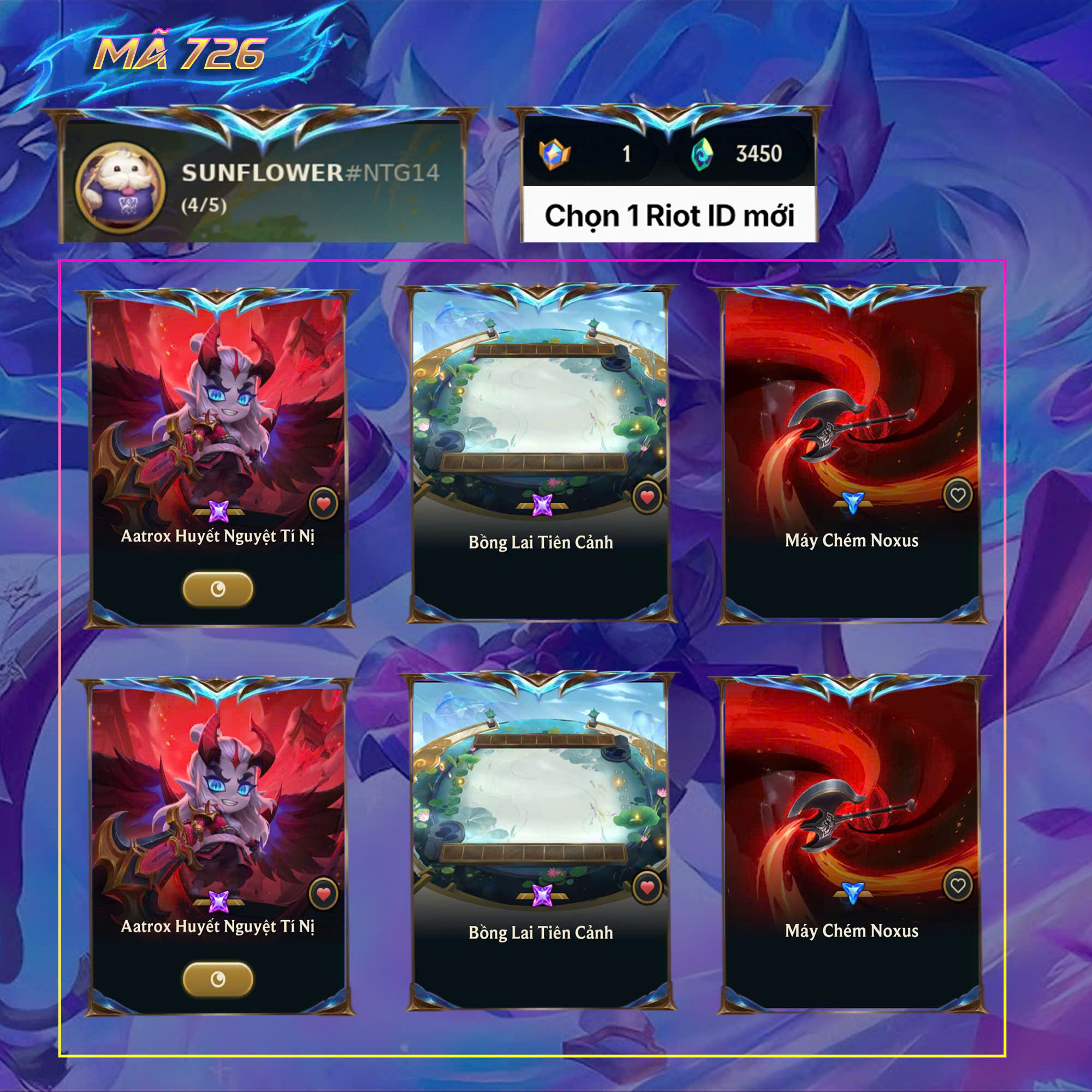 Thuê acc TFT MS: 726 KHÔNG RANK - Aatrox Huyết Nguyệt Tí Nị