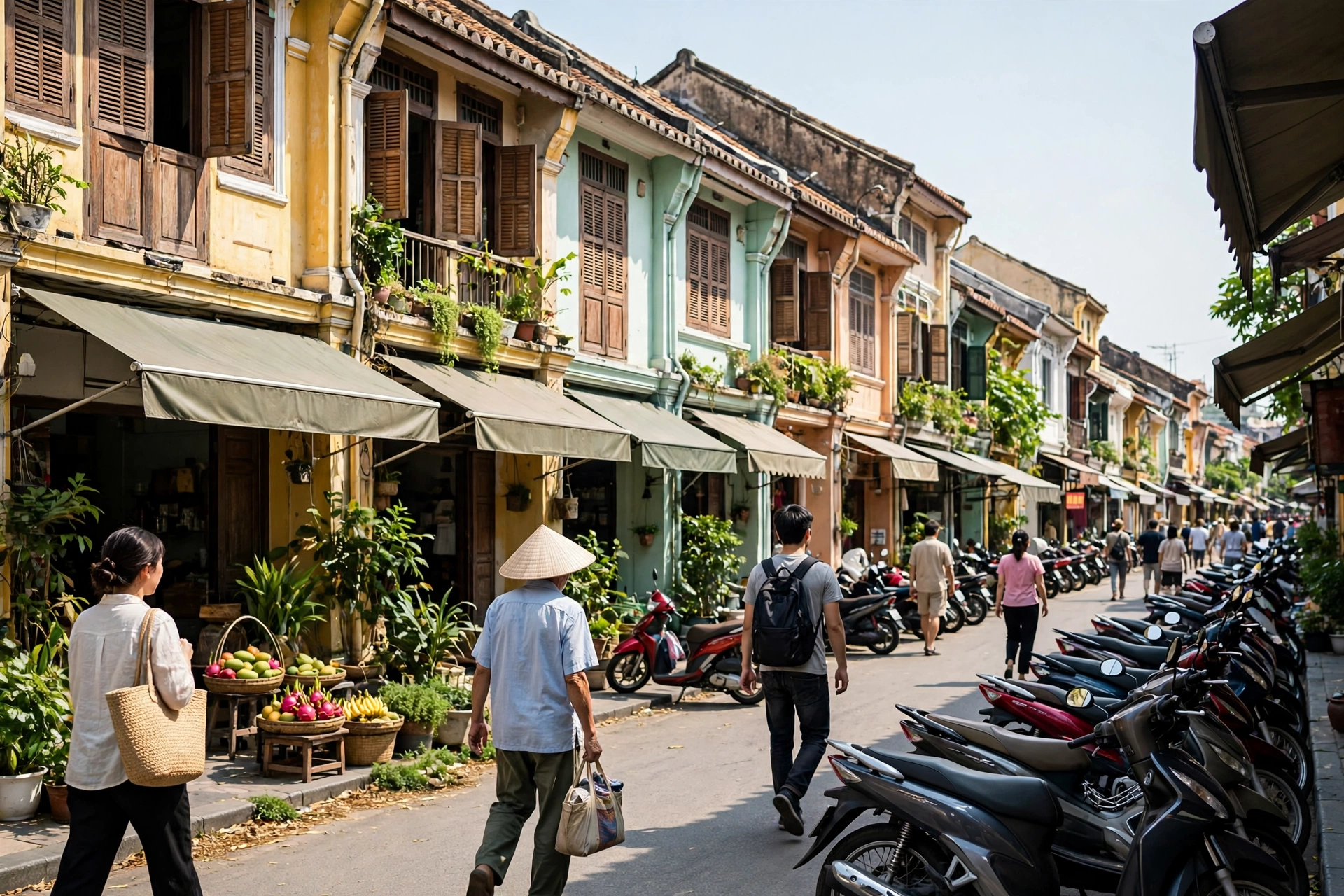 Phố buôn bán sầm uất với các cửa hàng mặt tiền tại Việt Nam