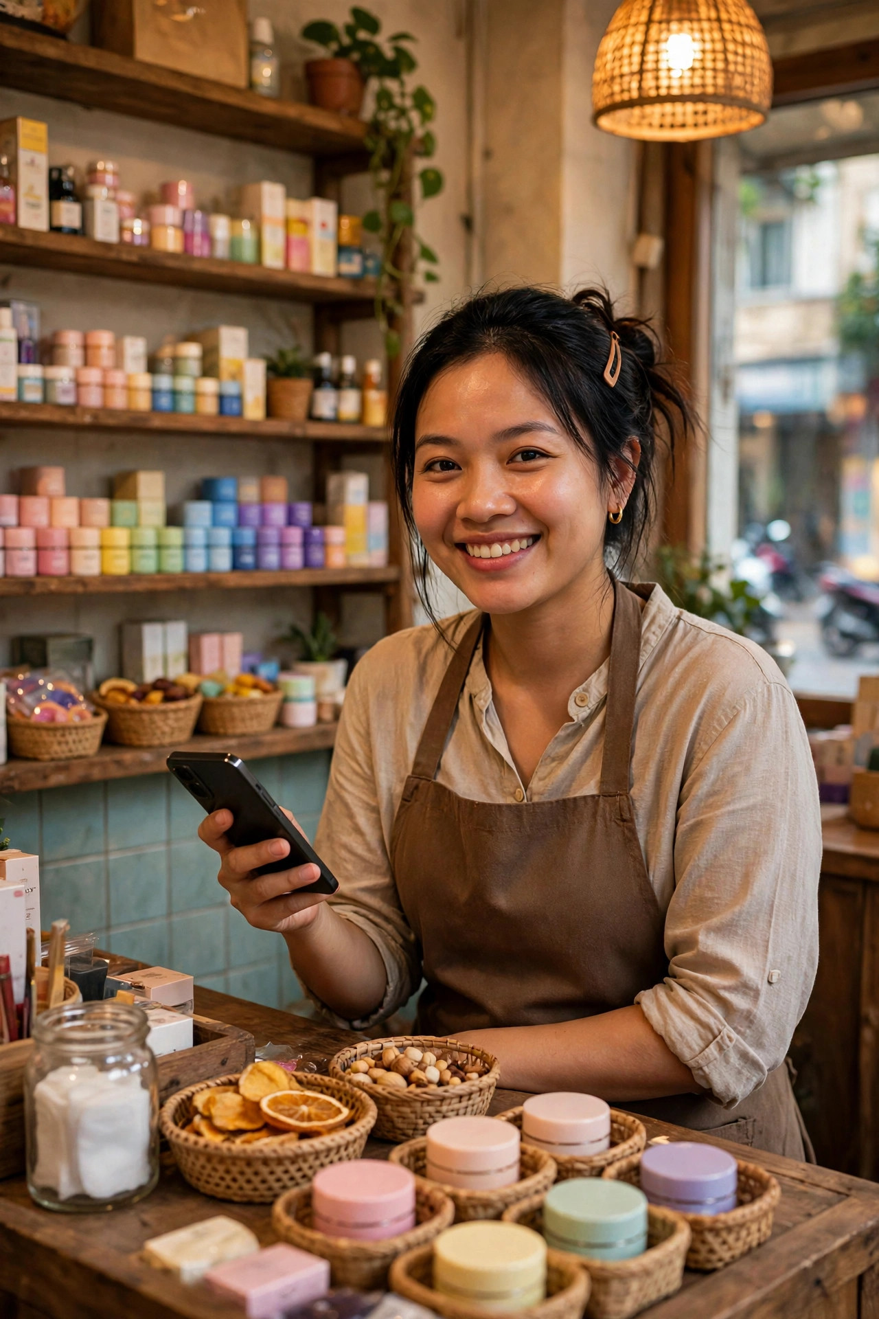Chủ shop nhỏ dùng điện thoại chăm sóc khách hàng