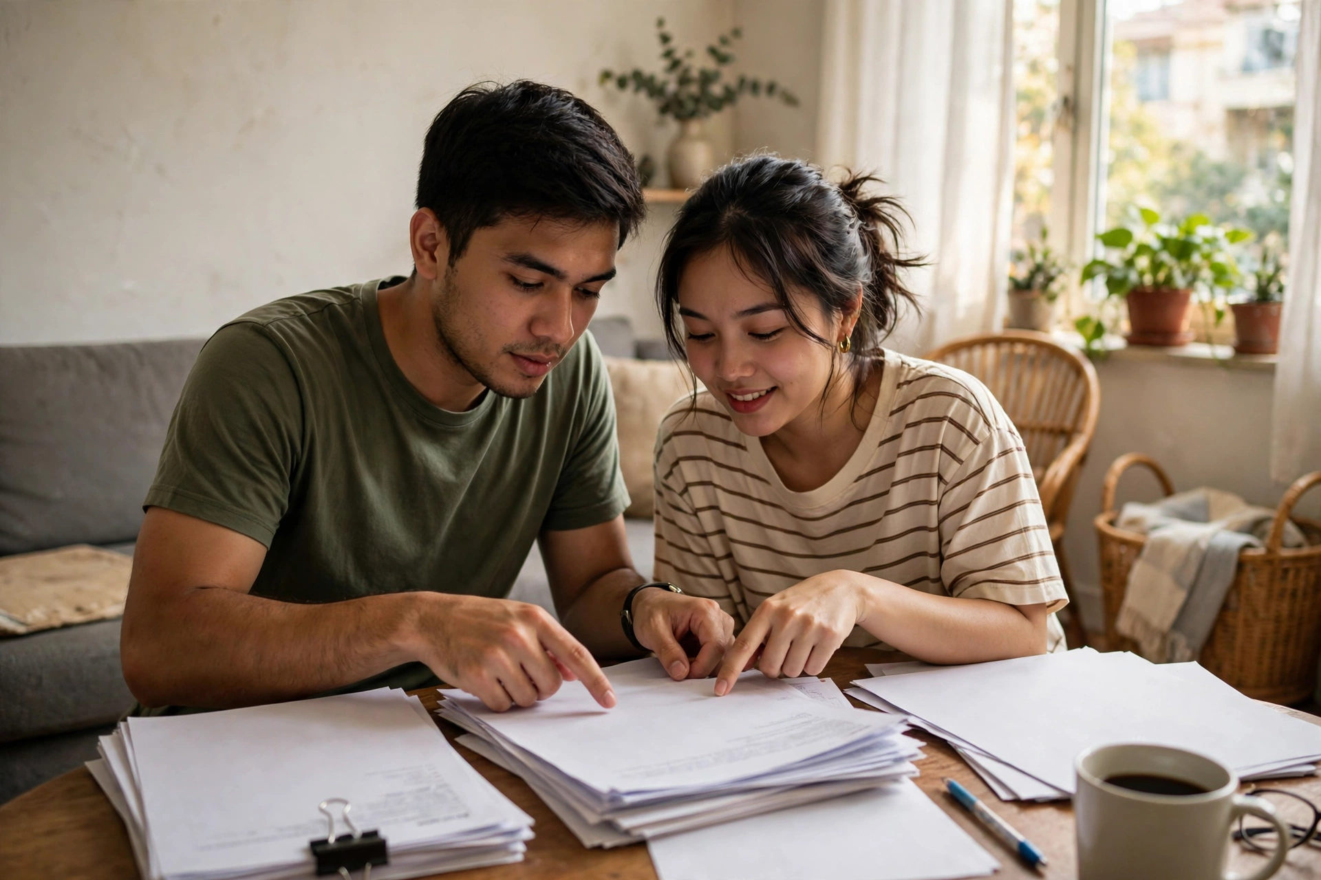 Ảnh minh họa: cặp vợ chồng trẻ cùng xem xét bộ hồ sơ mua nhà ở xã hội
