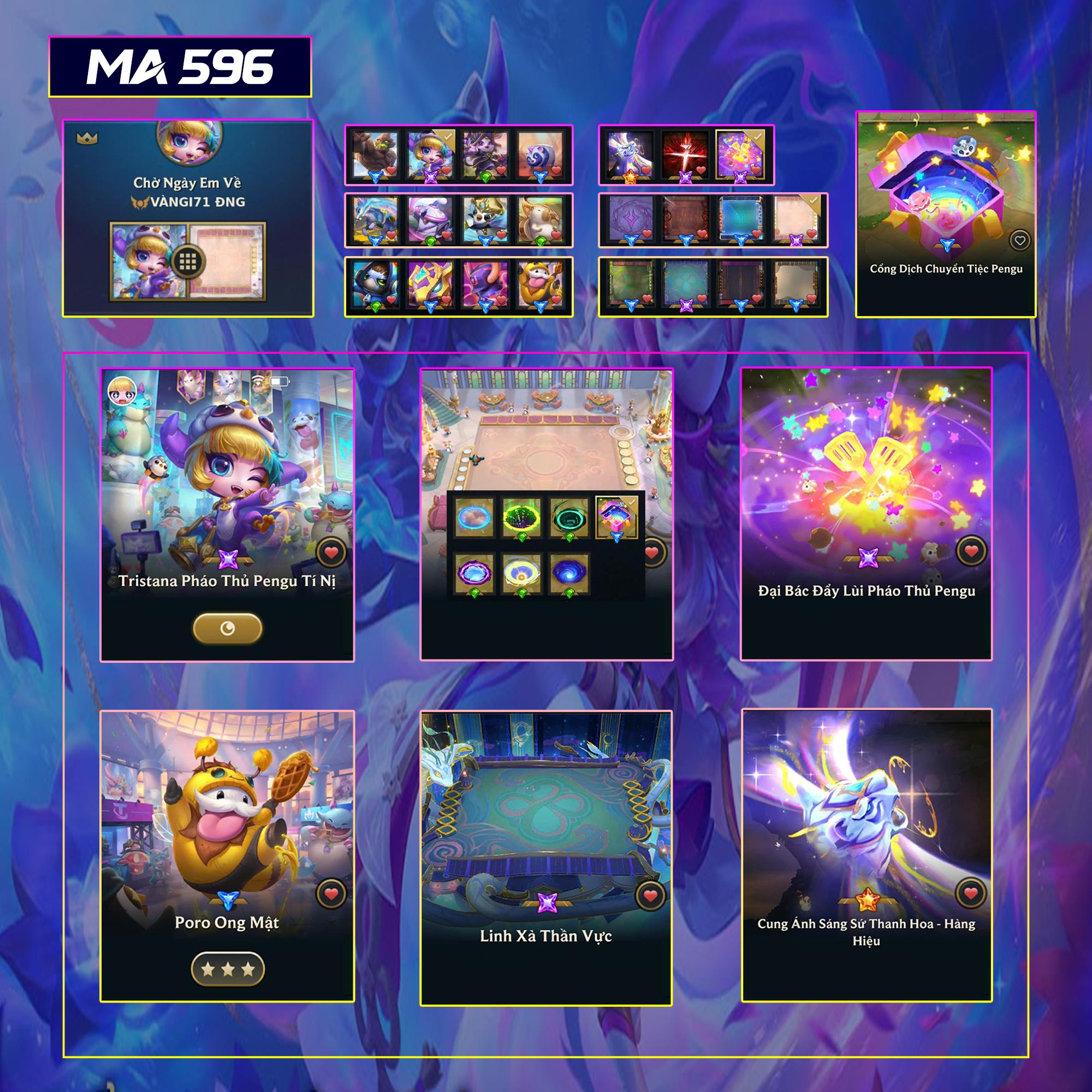Thuê acc TFT MS: 596 KHÔNG RANK - Tristana Tiệc Pengu