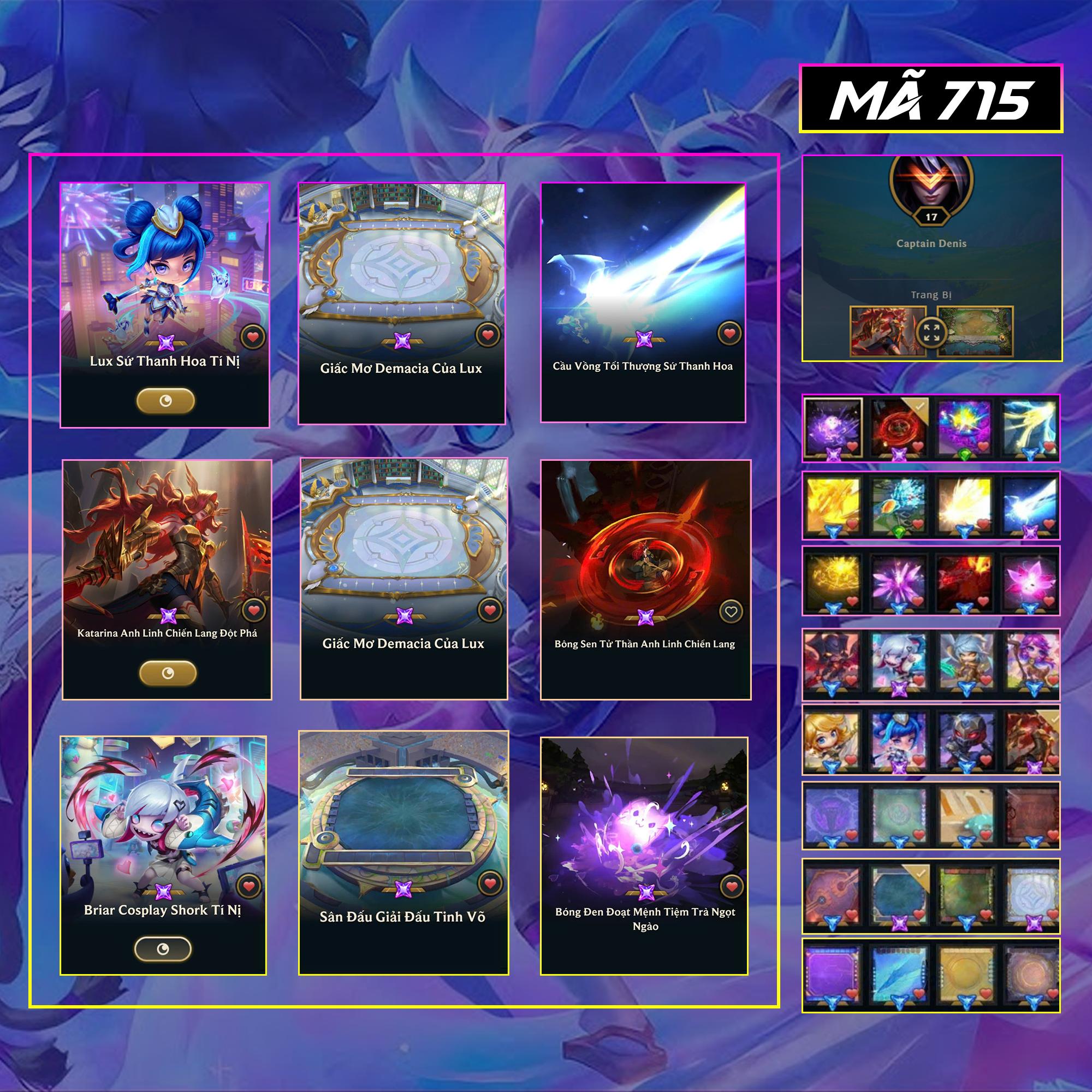 Thuê acc TFT MS: 715 THÁCH ĐẤU - Lux Sứ Thanh Hoa - Kata Chiến BInh - Briar Shork