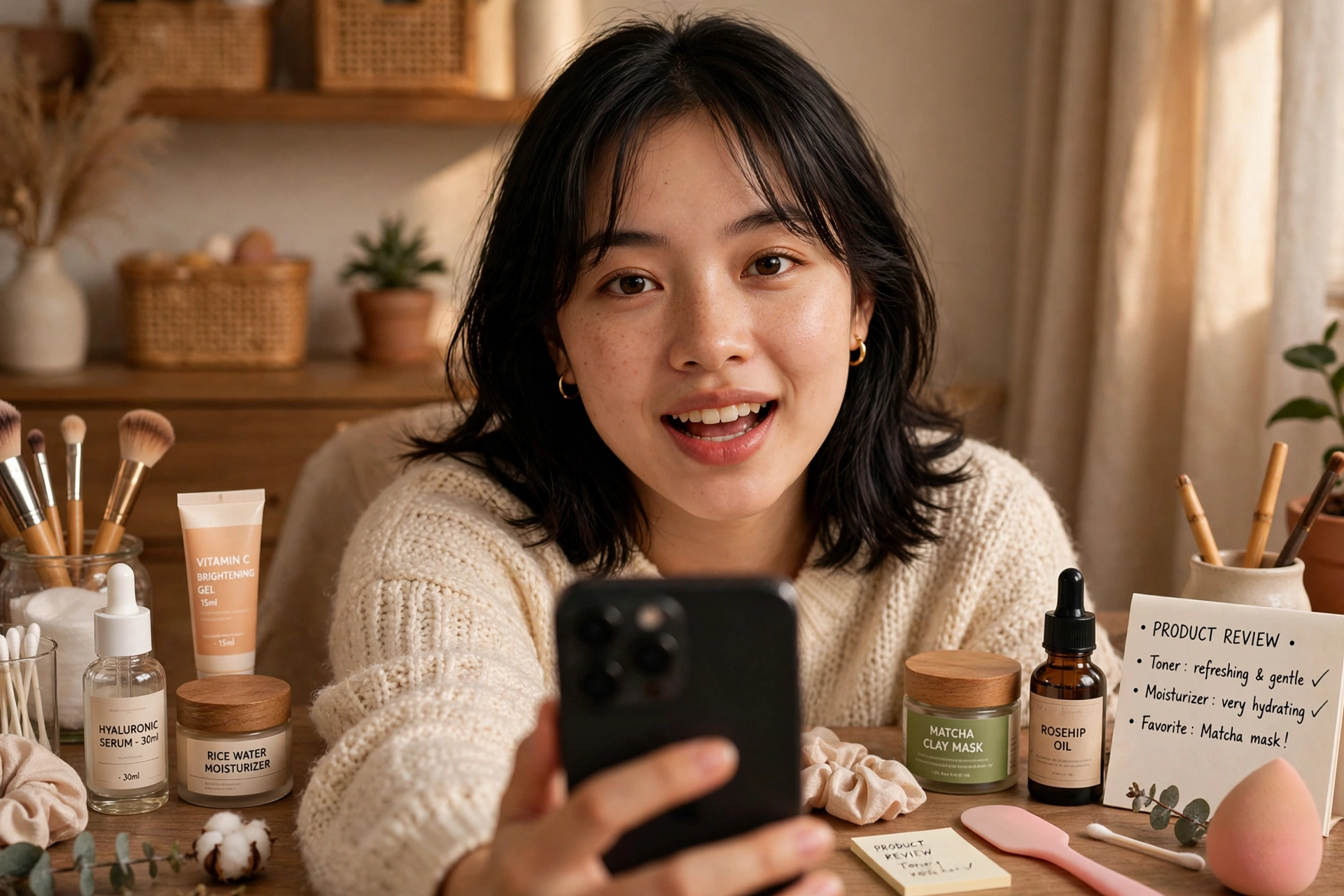 Ảnh minh họa: người bán nói chuyện tự nhiên trước camera điện thoại khi quay video review sản phẩm