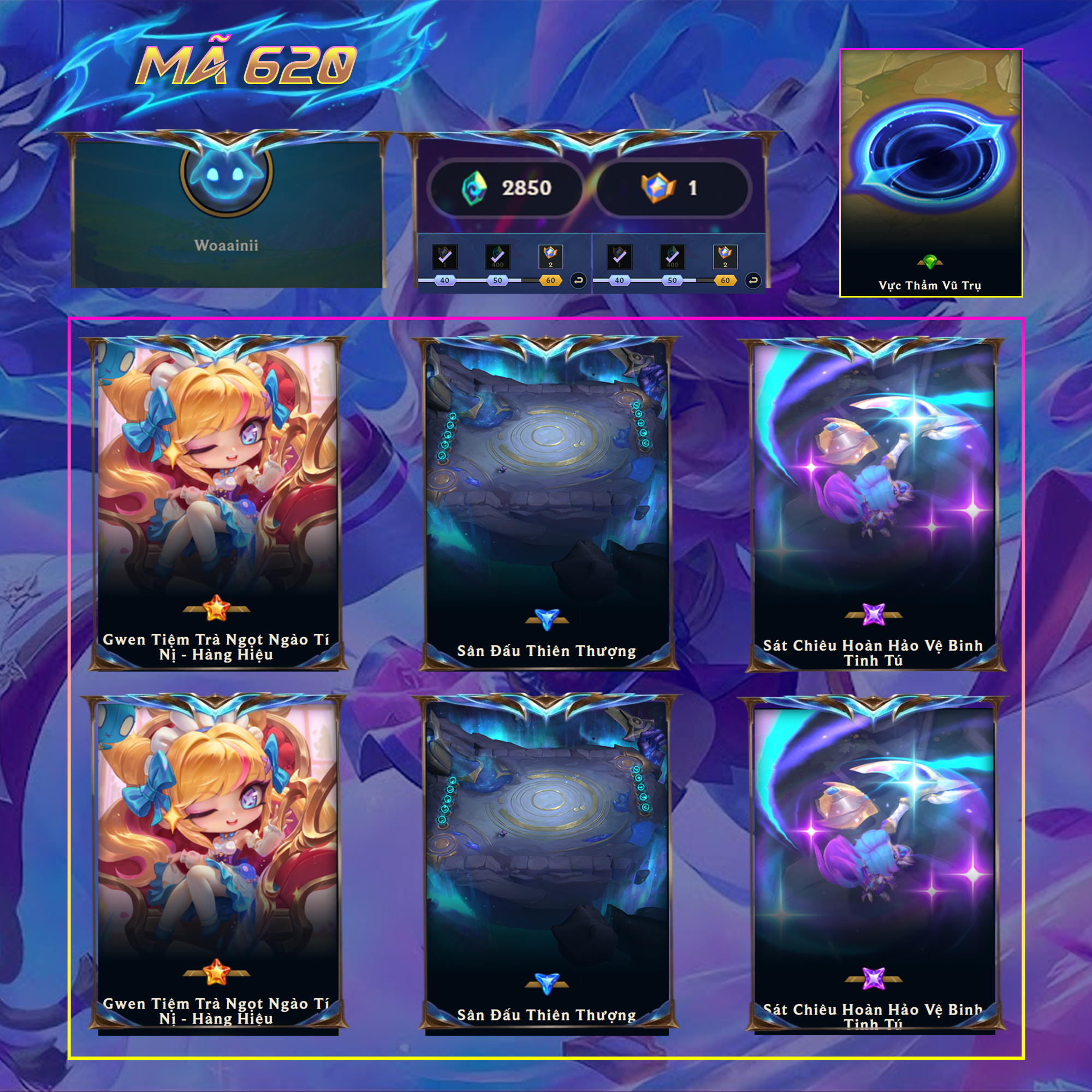 Thuê acc TFT MS: 620 KHÔNG RANK - Gwen Tiệm Trà Ngọt Ngào Tí Nị