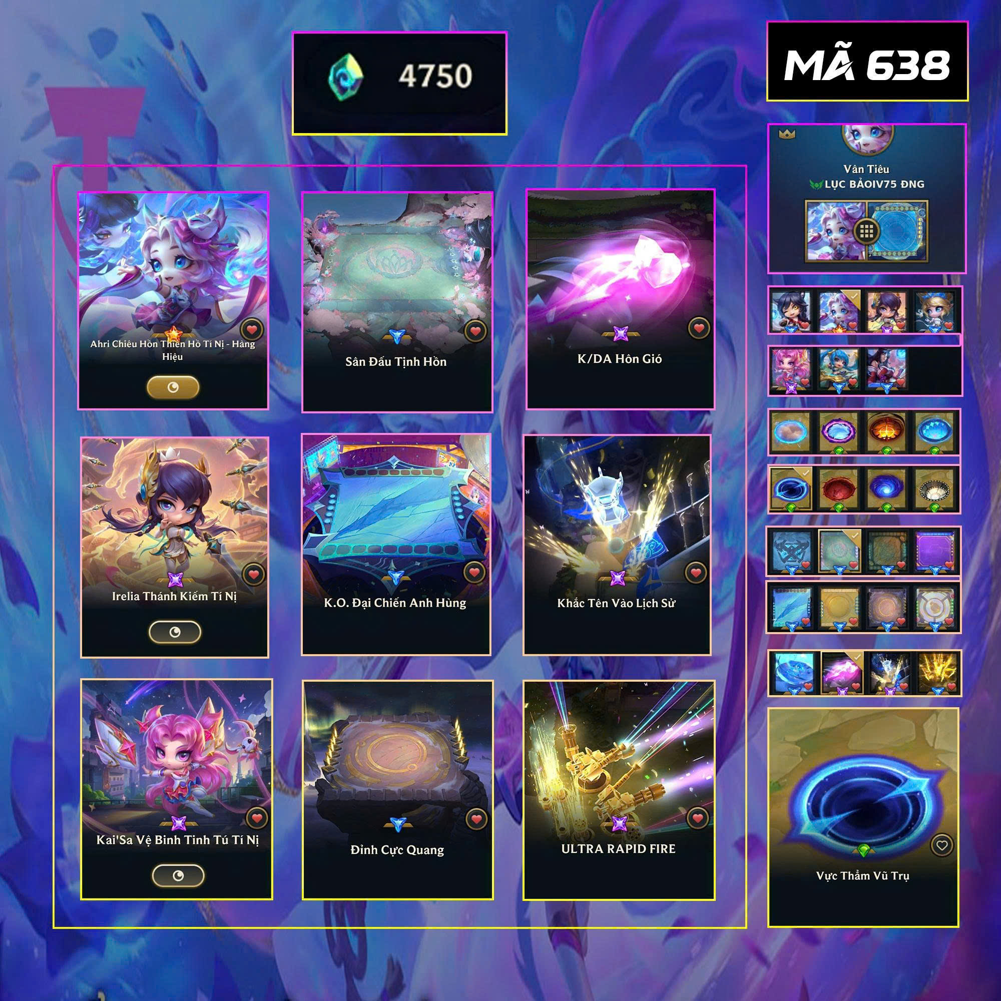 Thuê acc TFT MS: 638 KHÔNG RANK - Ahri Chiêu Hồn Thiên Hồ