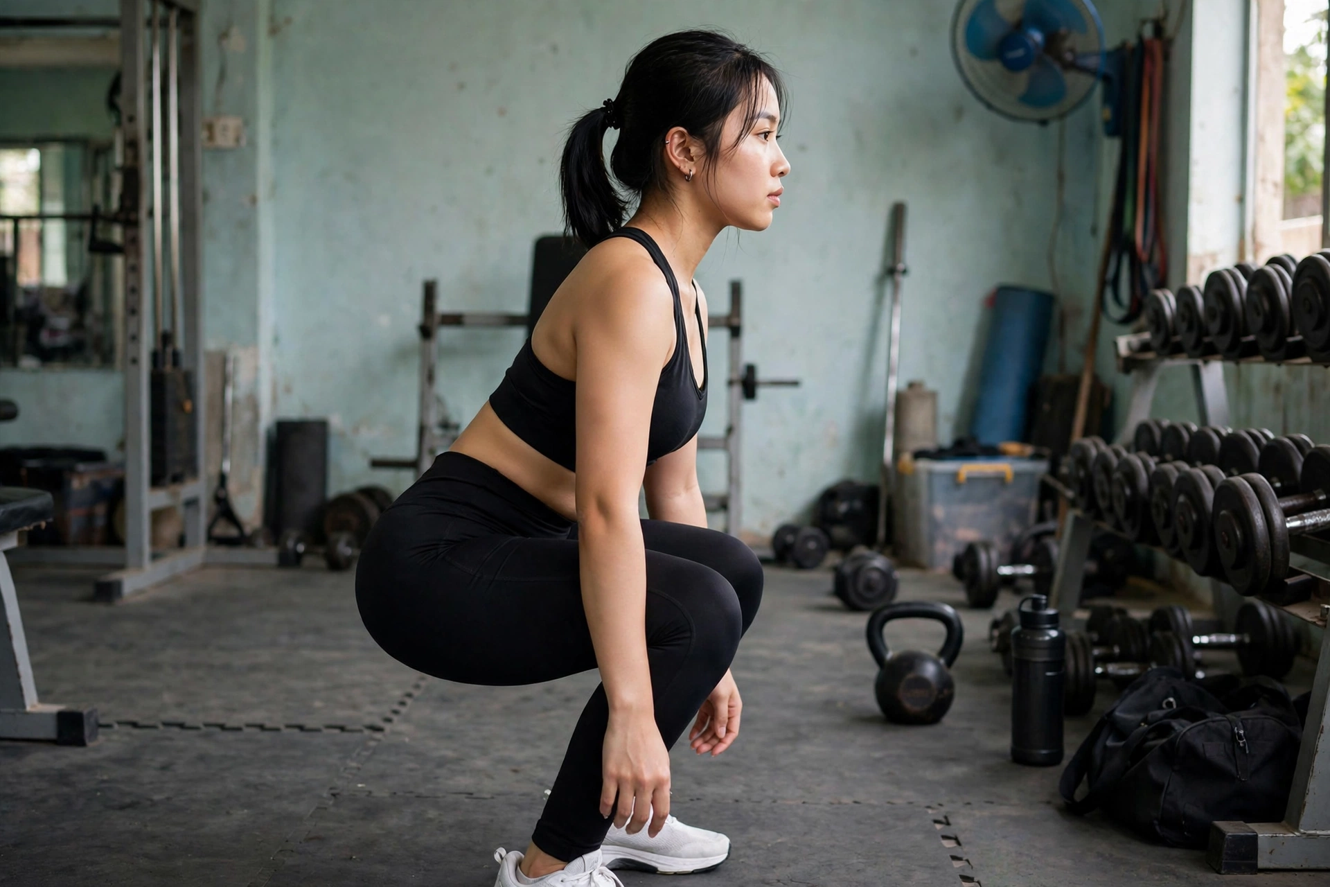 Người mới tập squat đúng kỹ thuật tại phòng gym ở Việt Nam