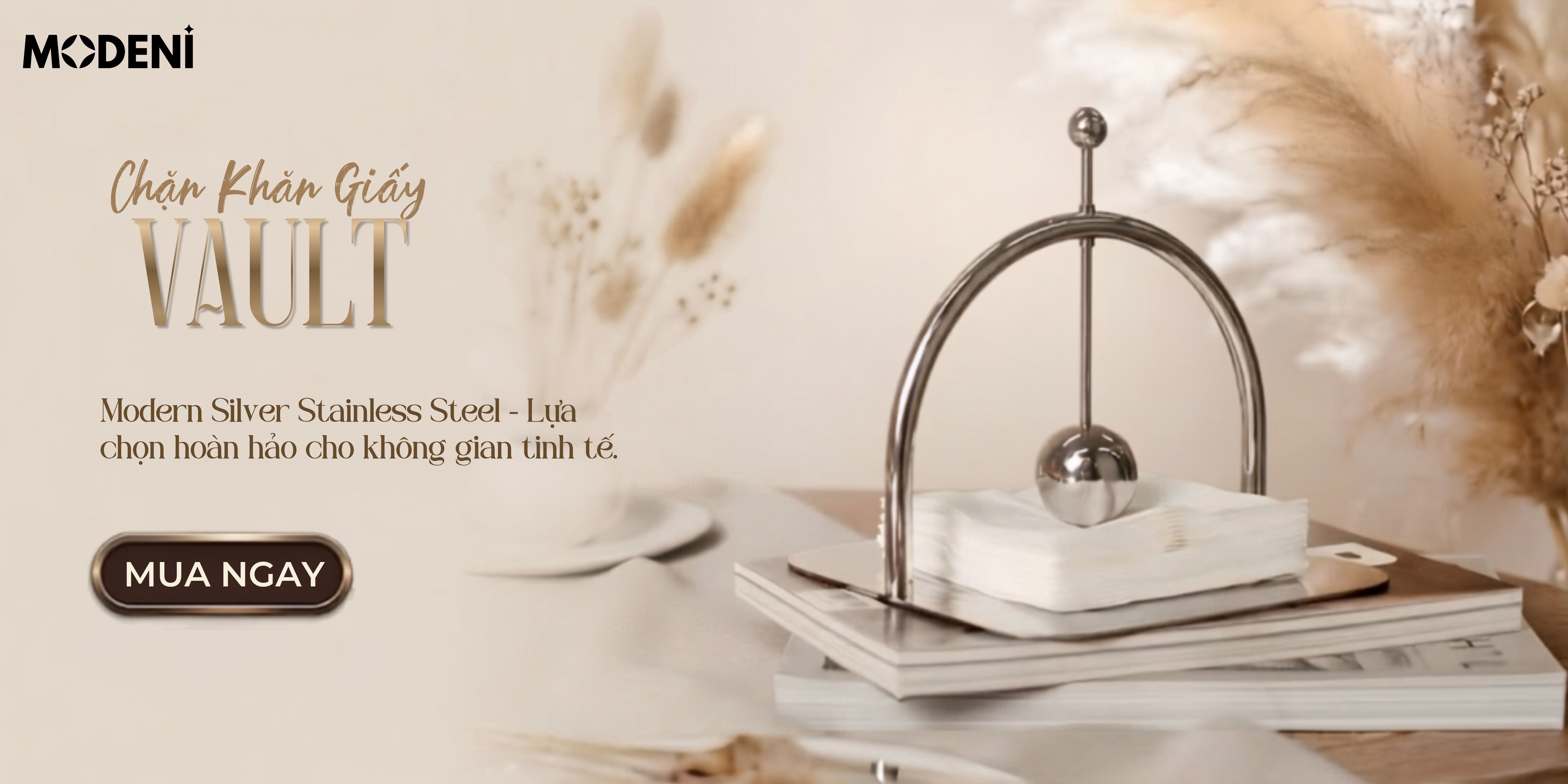 Hộp Khăn Giấy Vault Màu Bạc trong không gian nội thất