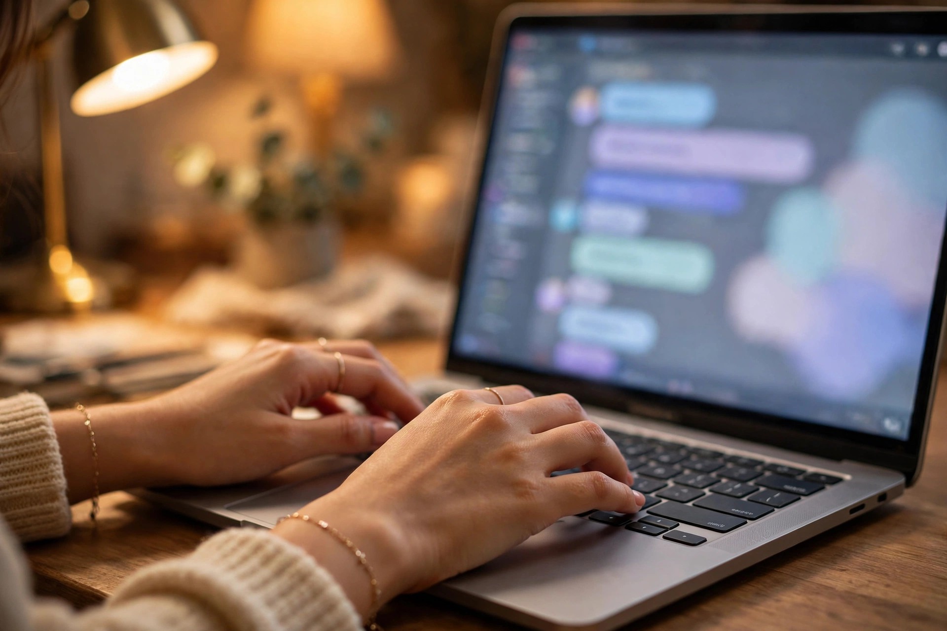 Chủ shop nhỏ ra lệnh cho công cụ AI trên laptop để viết bản nháp content bán hàng
