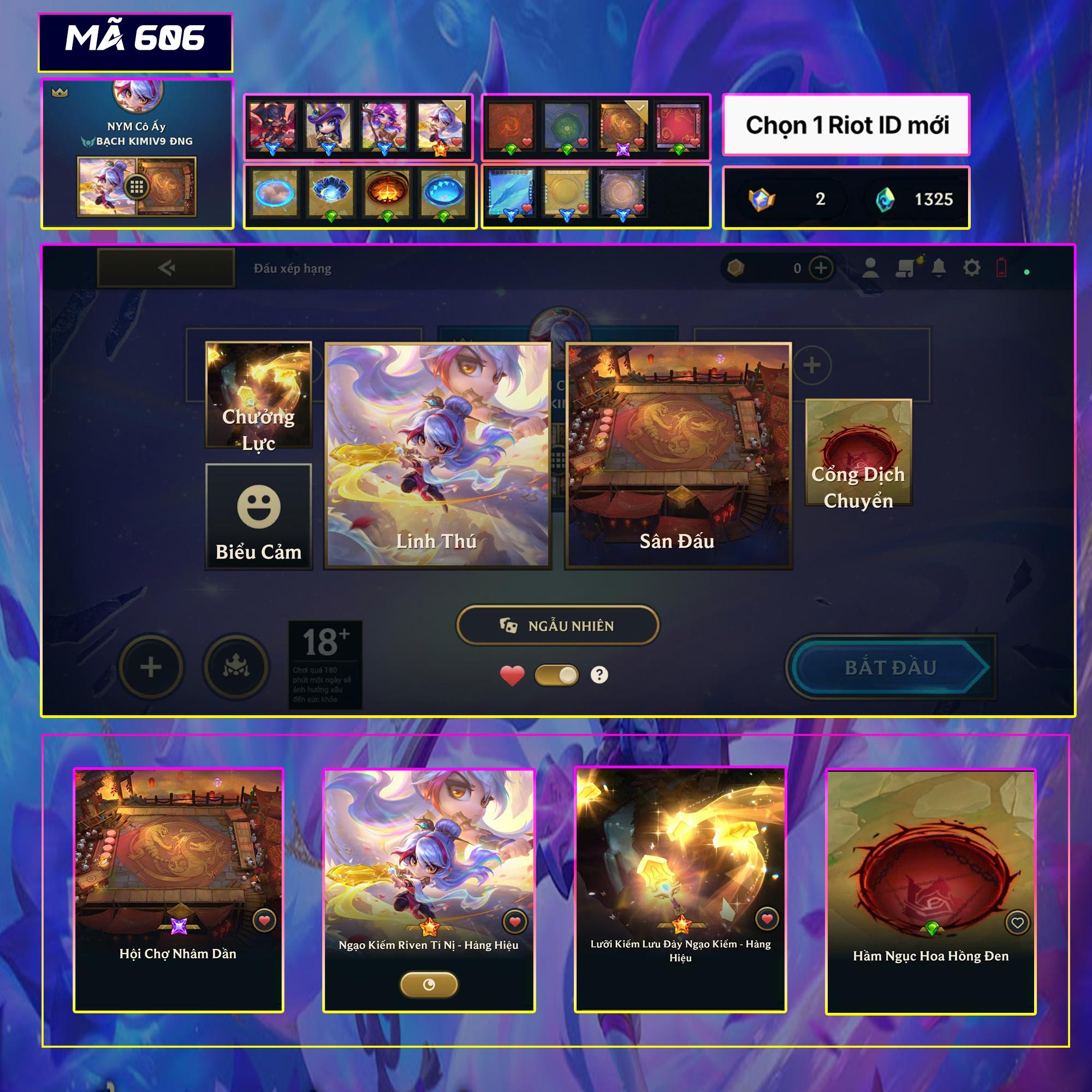 Thuê acc TFT MS: 606 KHÔNG RANK - Ngạo Kiếm Riven Hàng Hiệu
