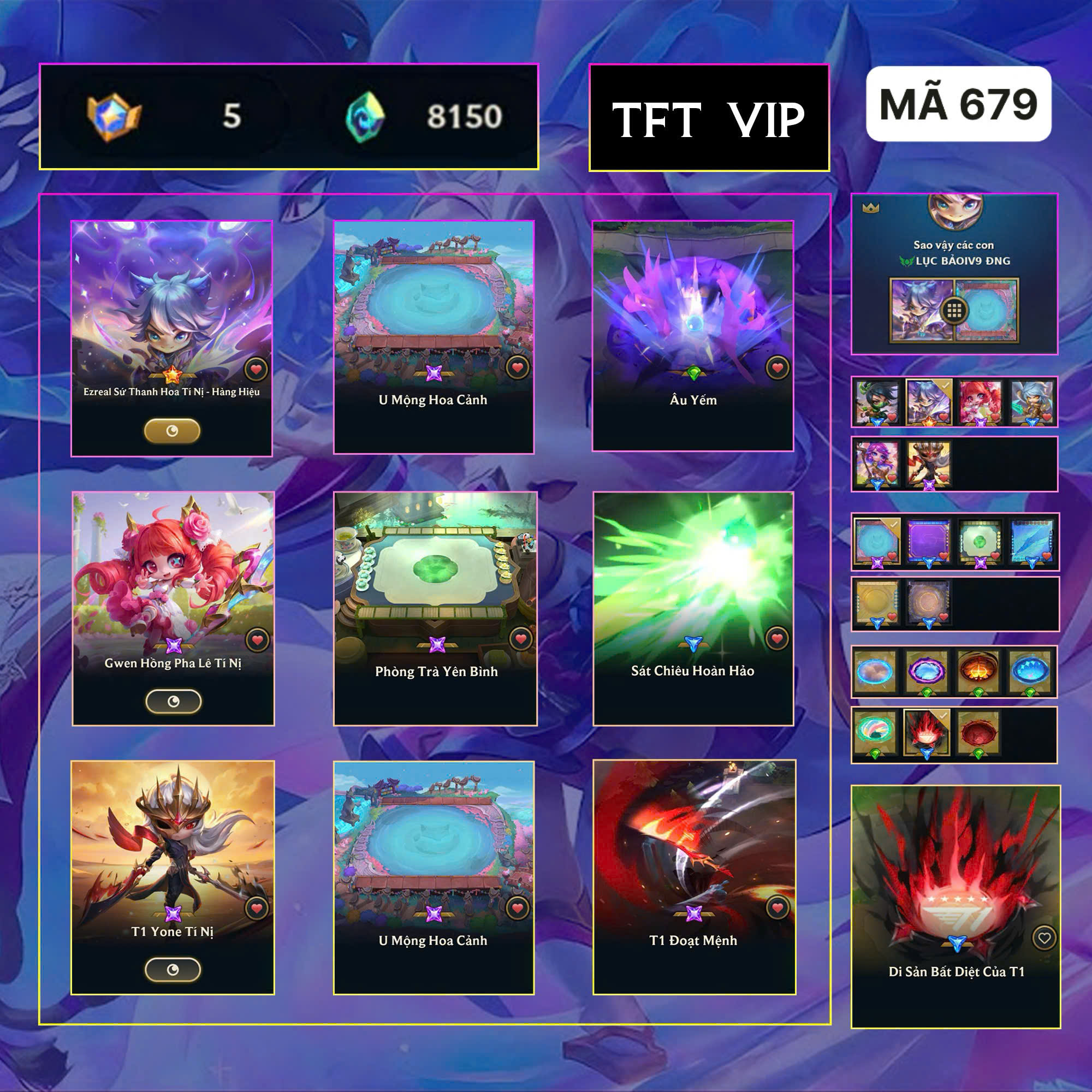 Thuê acc TFT MS: 679 ĐỒNG - Ez Hàng Hiệu - Gwen HPL - Yone T1