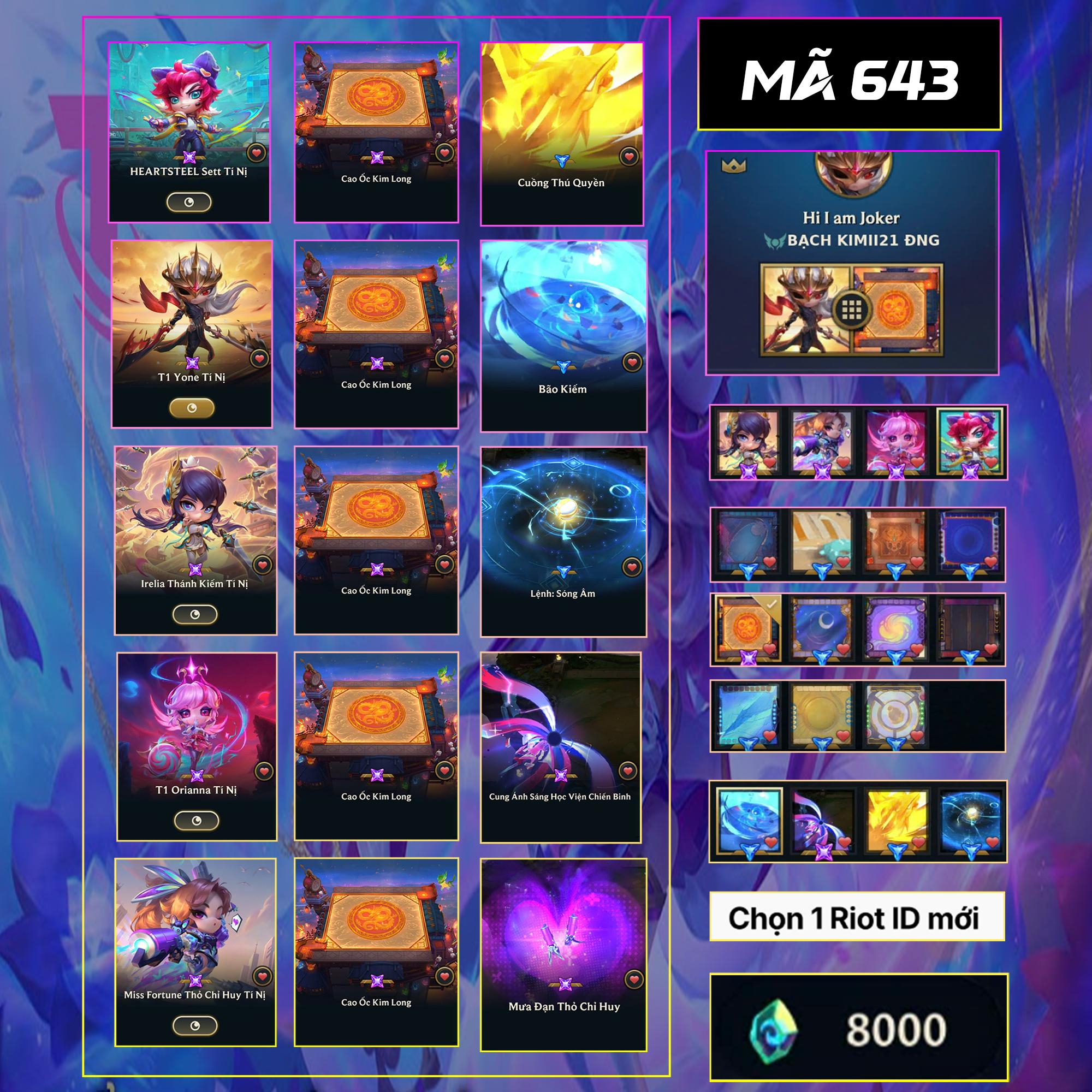 Thuê acc TFT MS: 643 THÁCH ĐẤU - Yone T1 Tí Nị