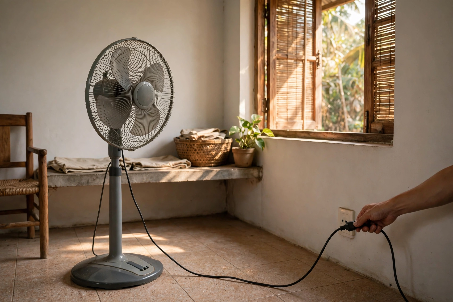 Rút phích cắm quạt điện khỏi ổ điện trước khi vệ sinh