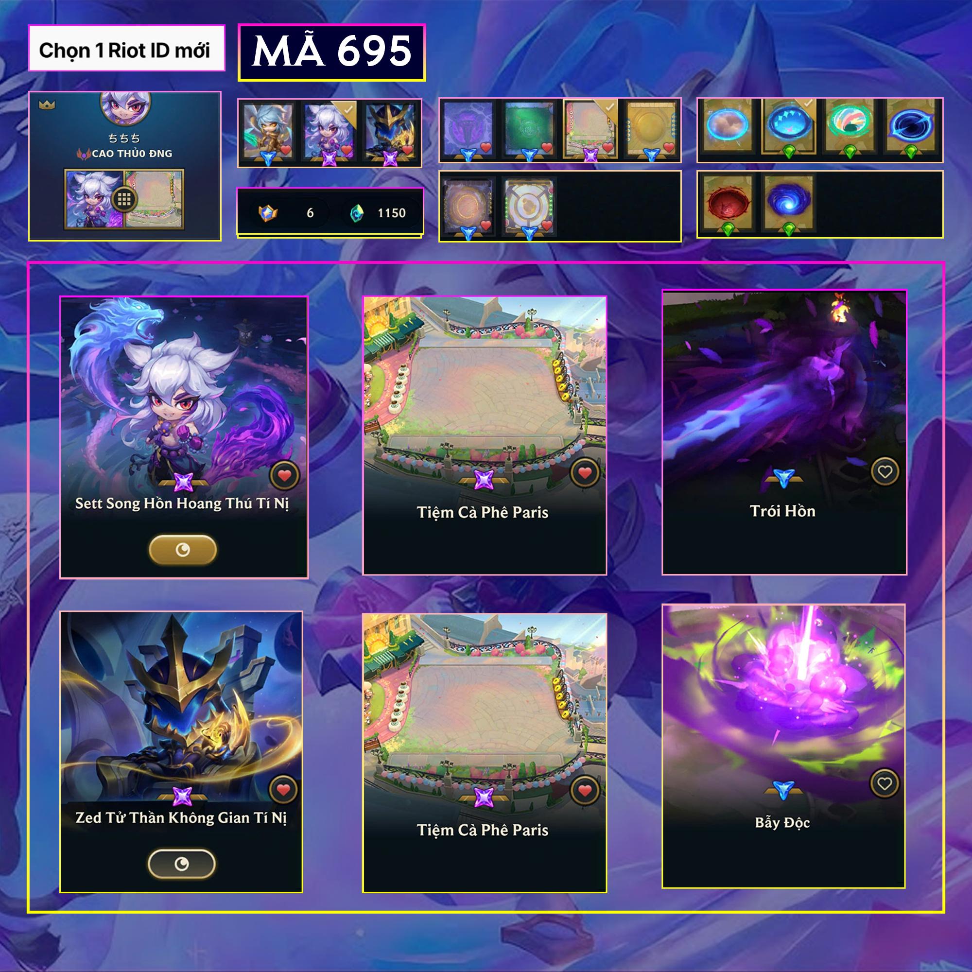 Thuê acc TFT MS: 695 KHÔNG RANK - Sett Song Hồn Hoang Thú - Zed Tử Thần Không Gian