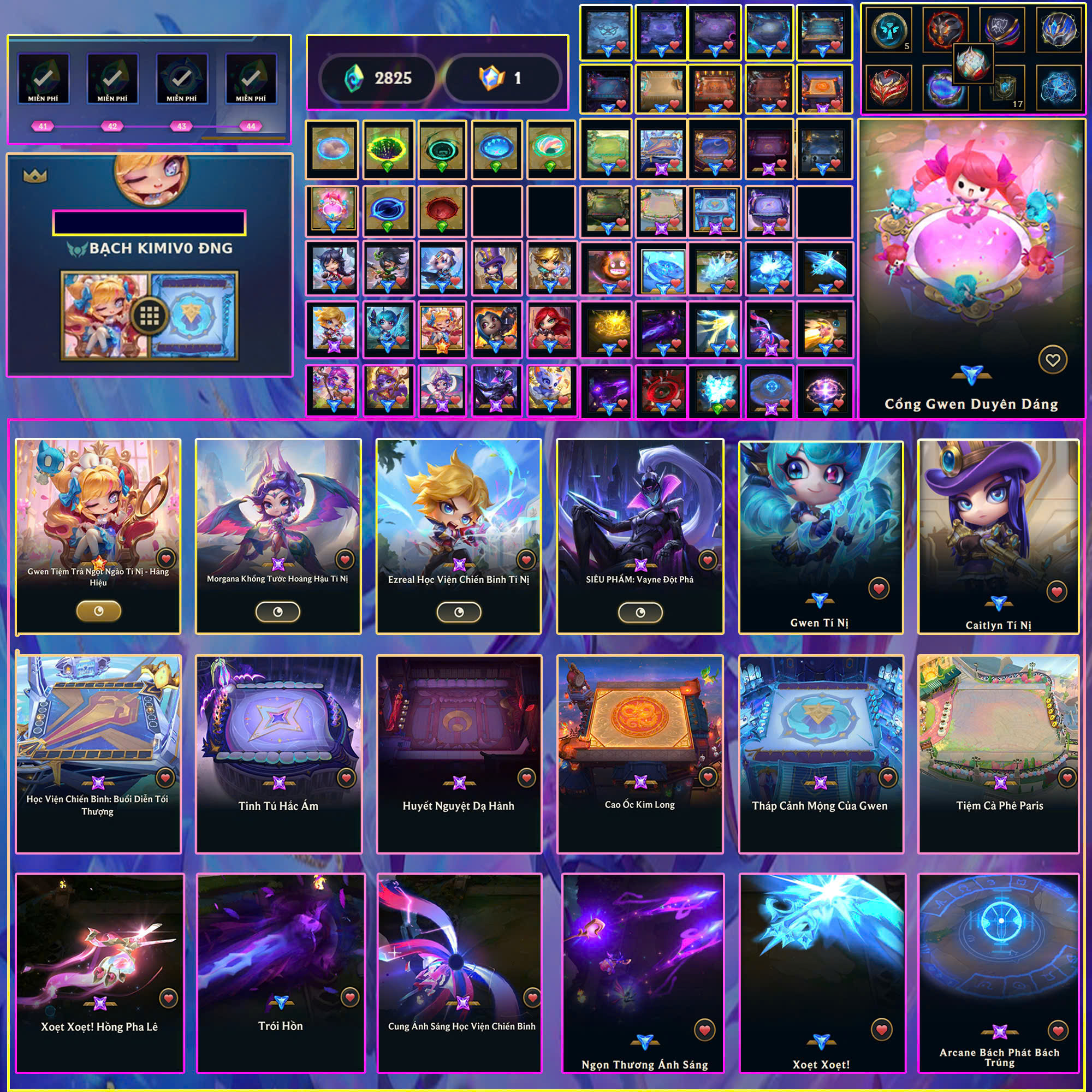 Thuê acc TFT MS: 525 KHÔNG RANK - Gwen Hàng Hiệu Và Đồng Bọn