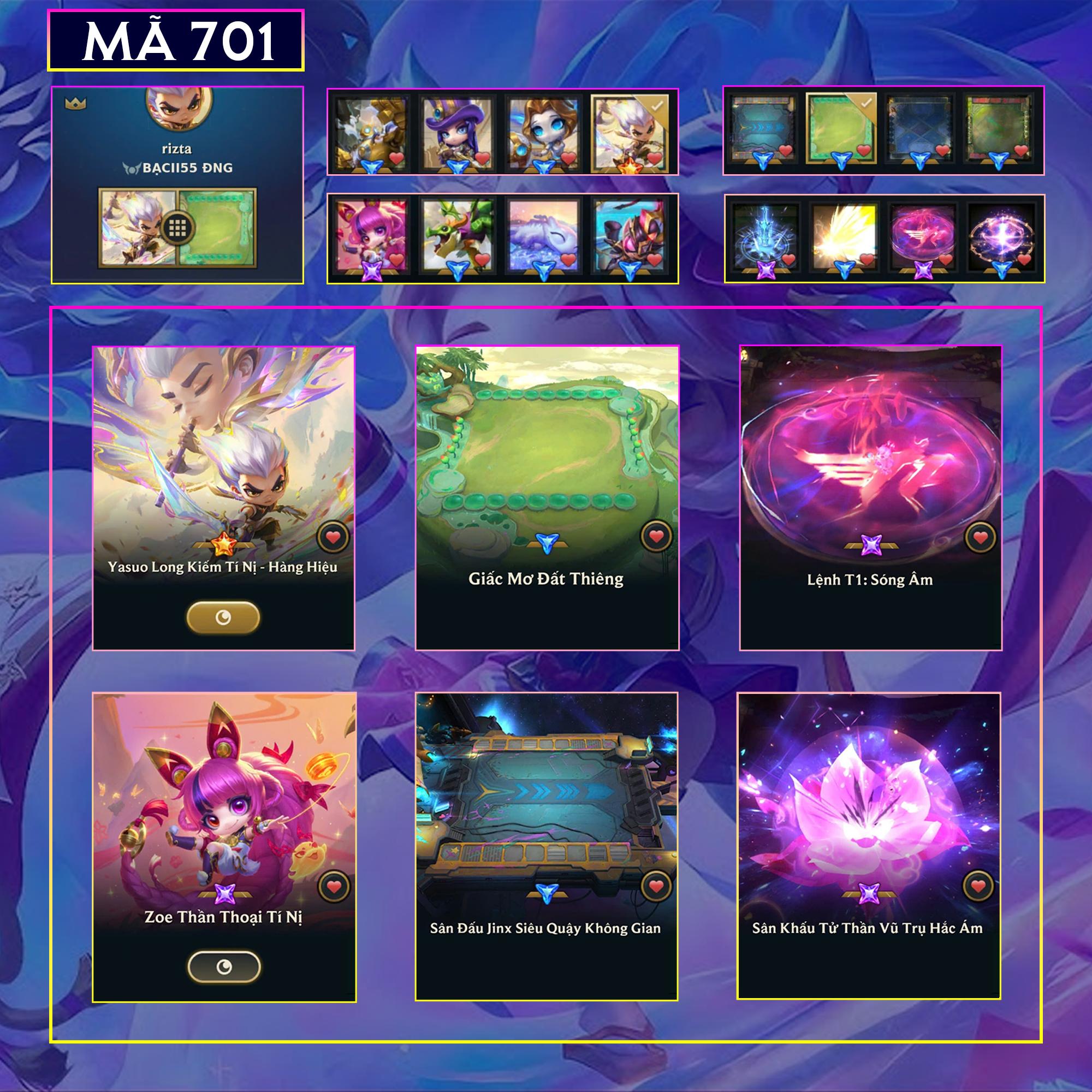 Thuê acc TFT MS: 701 KHÔNG RANK - Yasuo Long Kiếm Hàng Hiệu Tí Nị