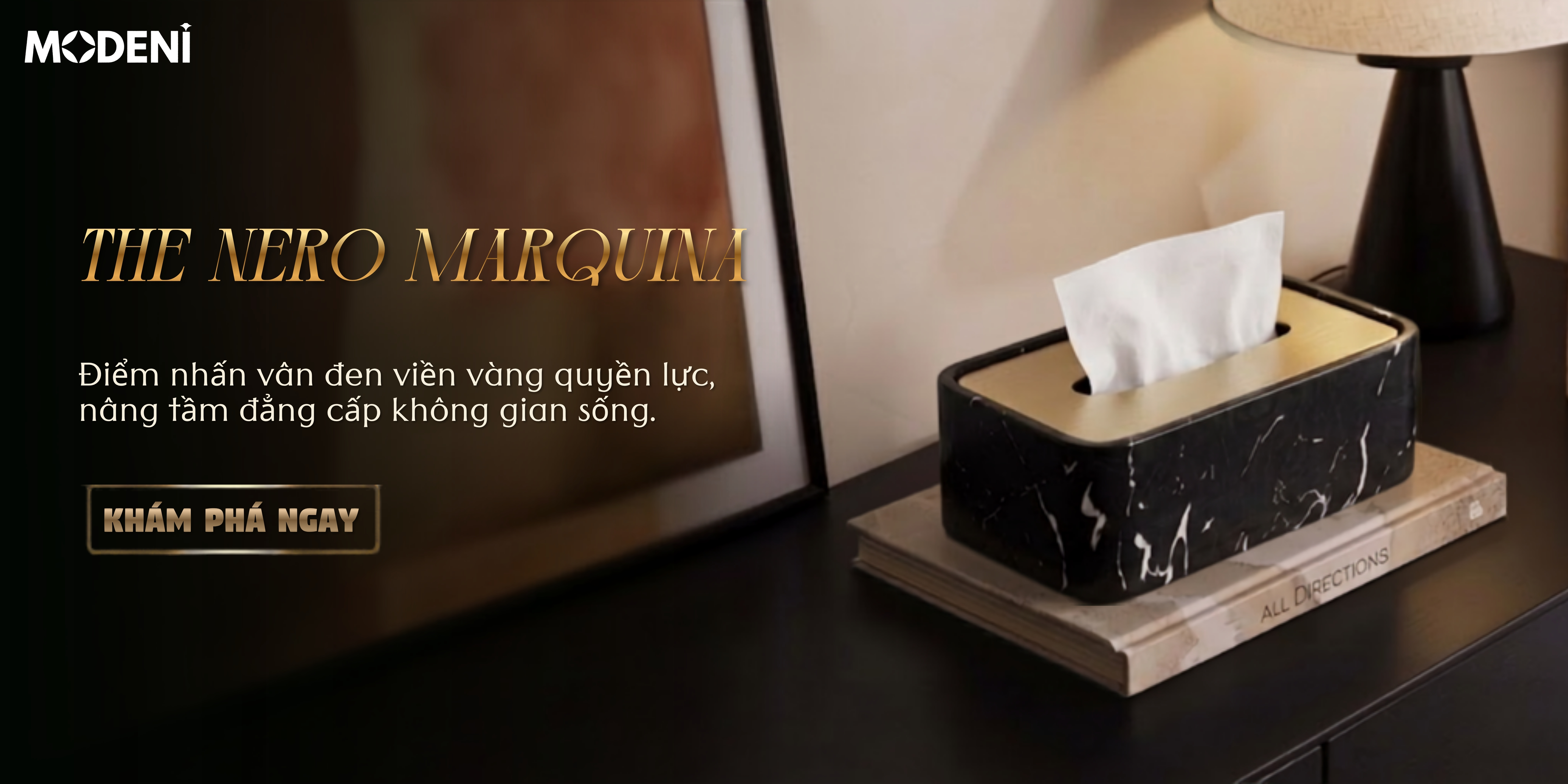 Hộp Khăn Giấy Nero Marquina trong không gian nội thất