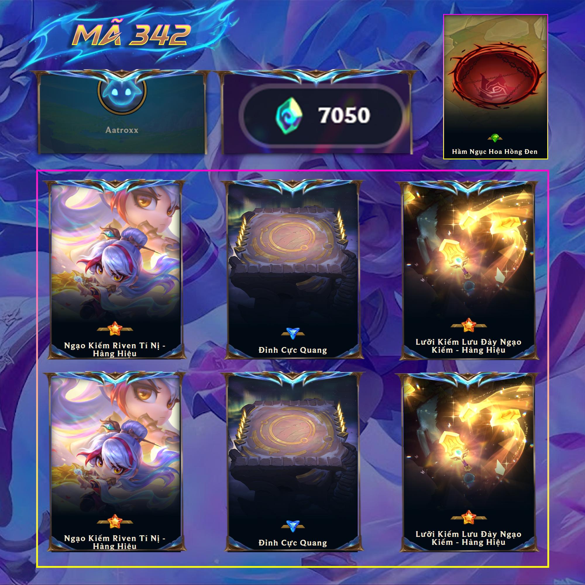 Thuê acc TFT MS: 342 THÁCH ĐẤU - Ngọa Kiếm Riven Hàng Hiệu