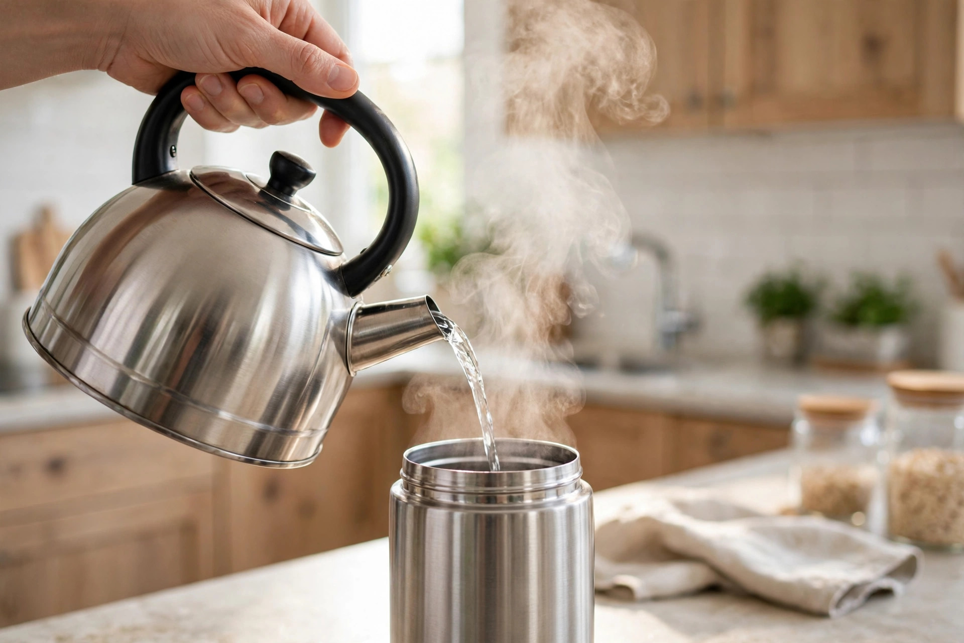 Rót nước nóng vào bình giữ nhiệt