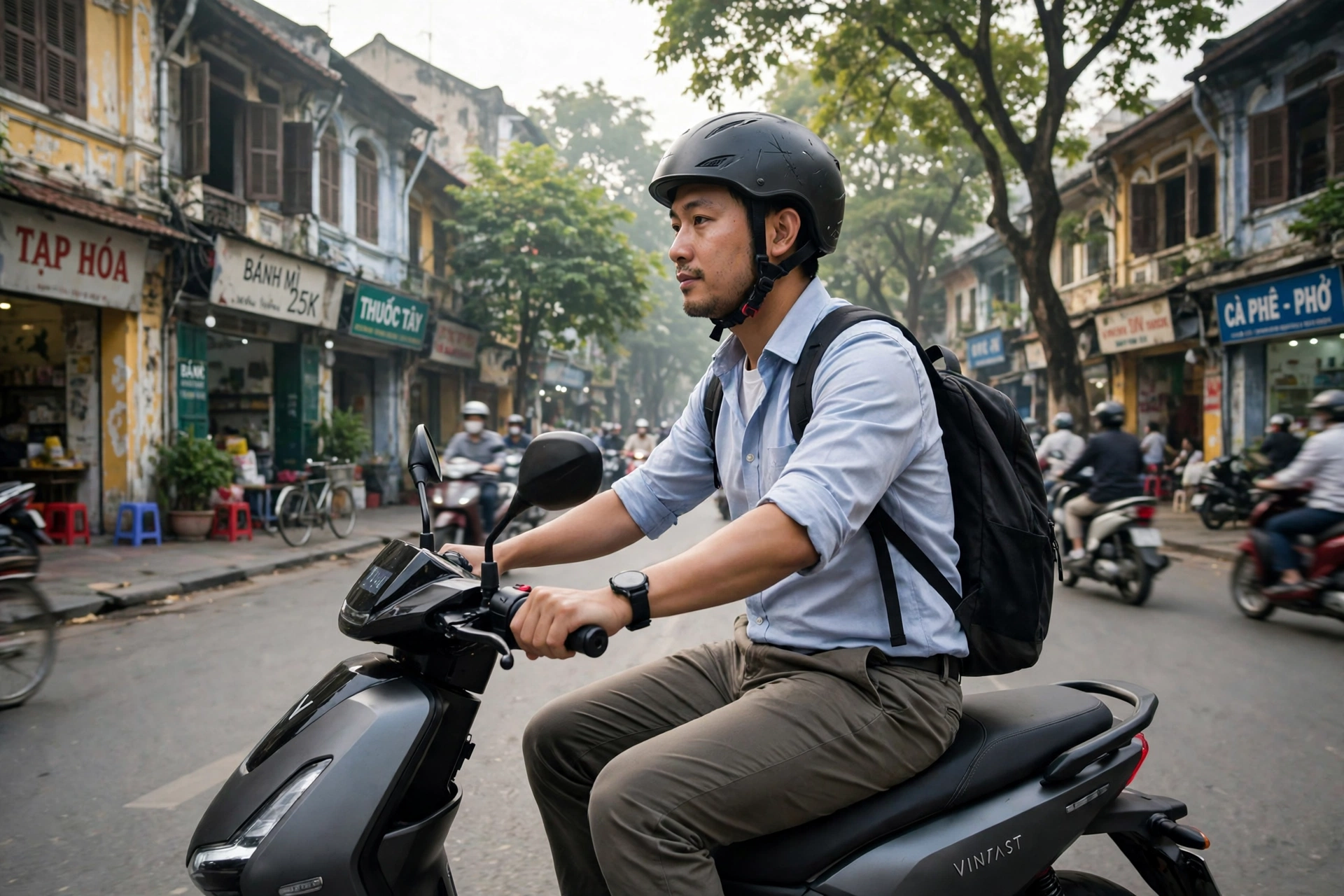 Đi xe máy điện đi làm trong phố