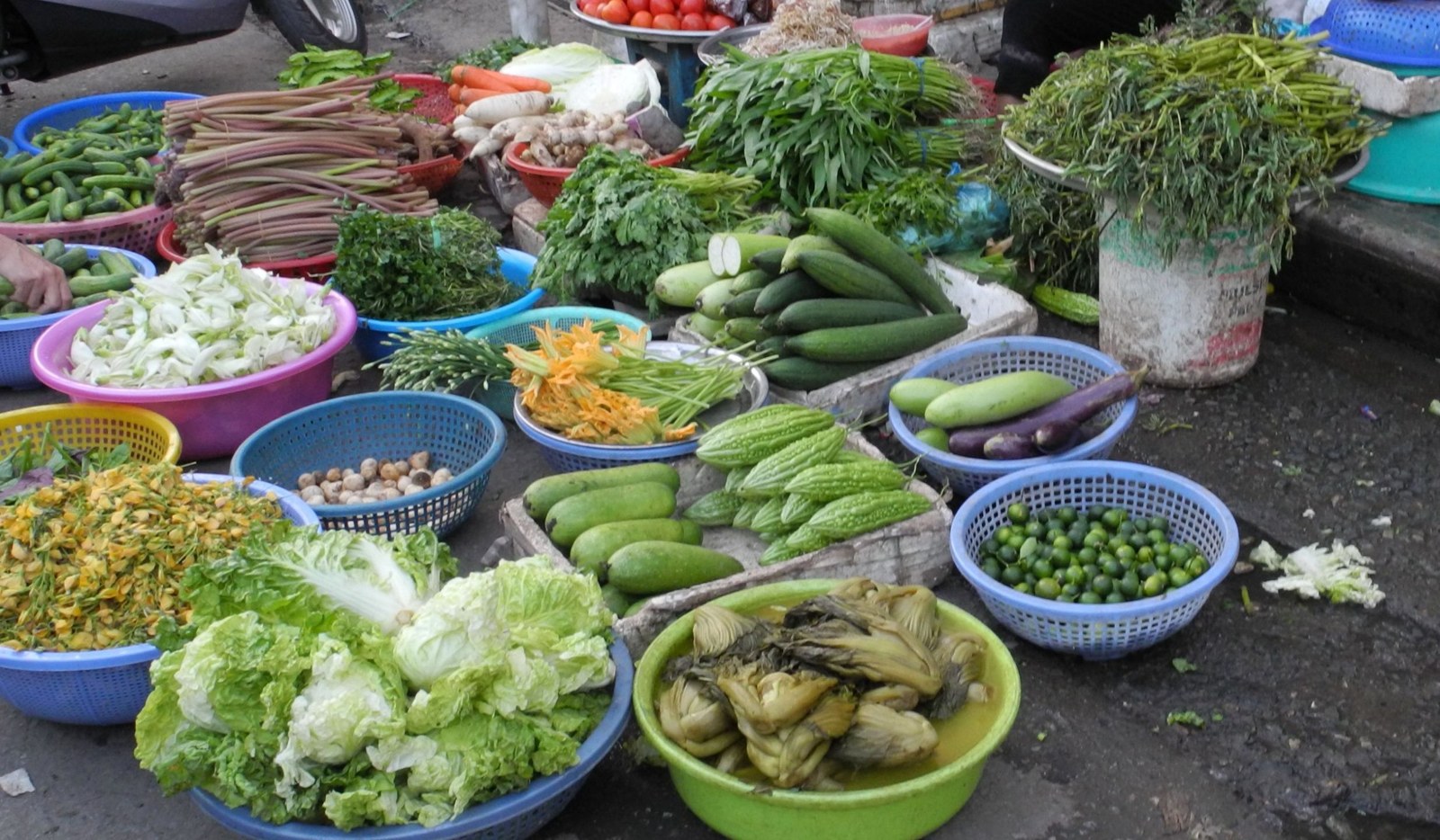 Ảnh minh họa: Sạp rau tươi đủ loại tại chợ đường phố Cần Thơ