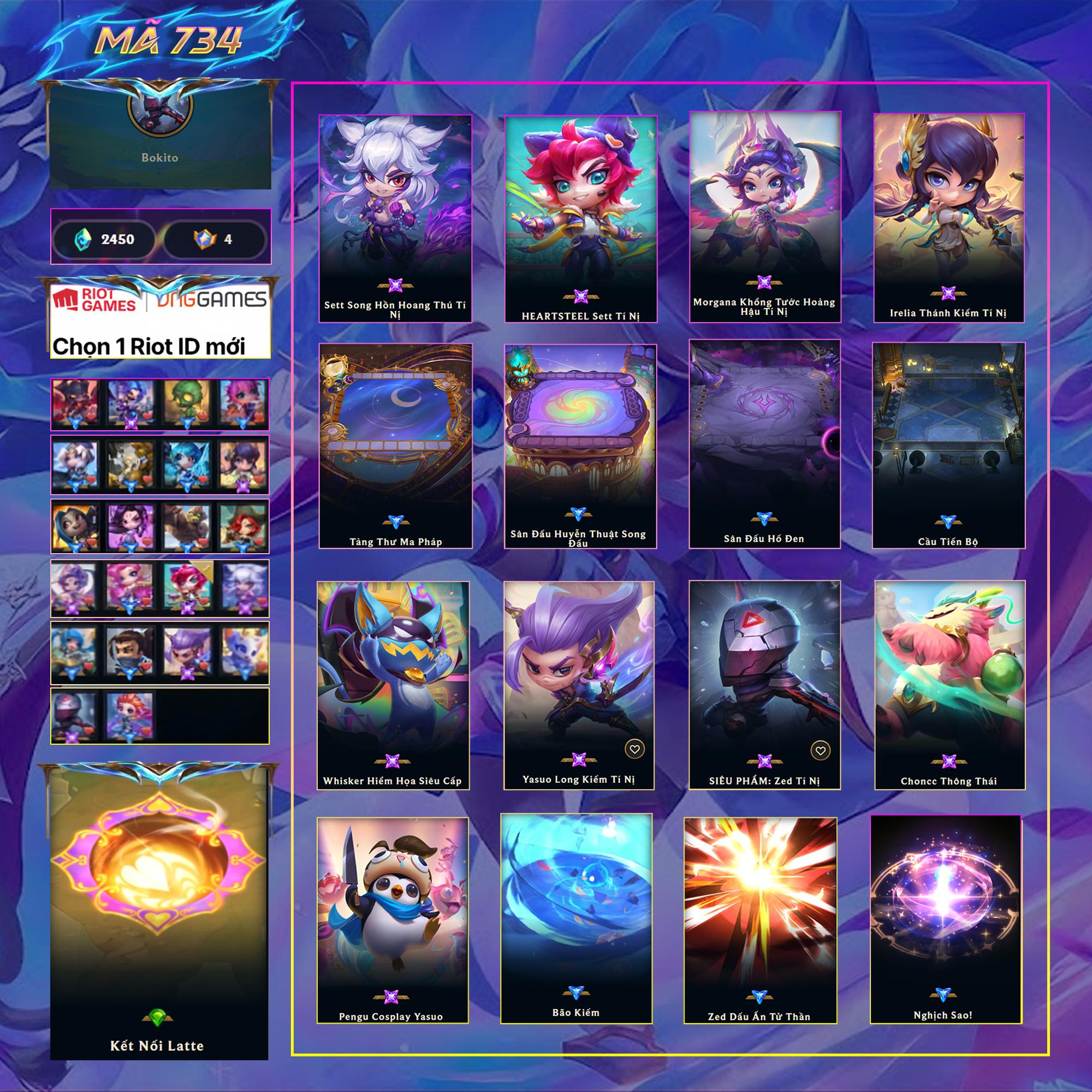 Thuê acc TFT MS: 734 KHÔNG RANK - 10 Pet Tím