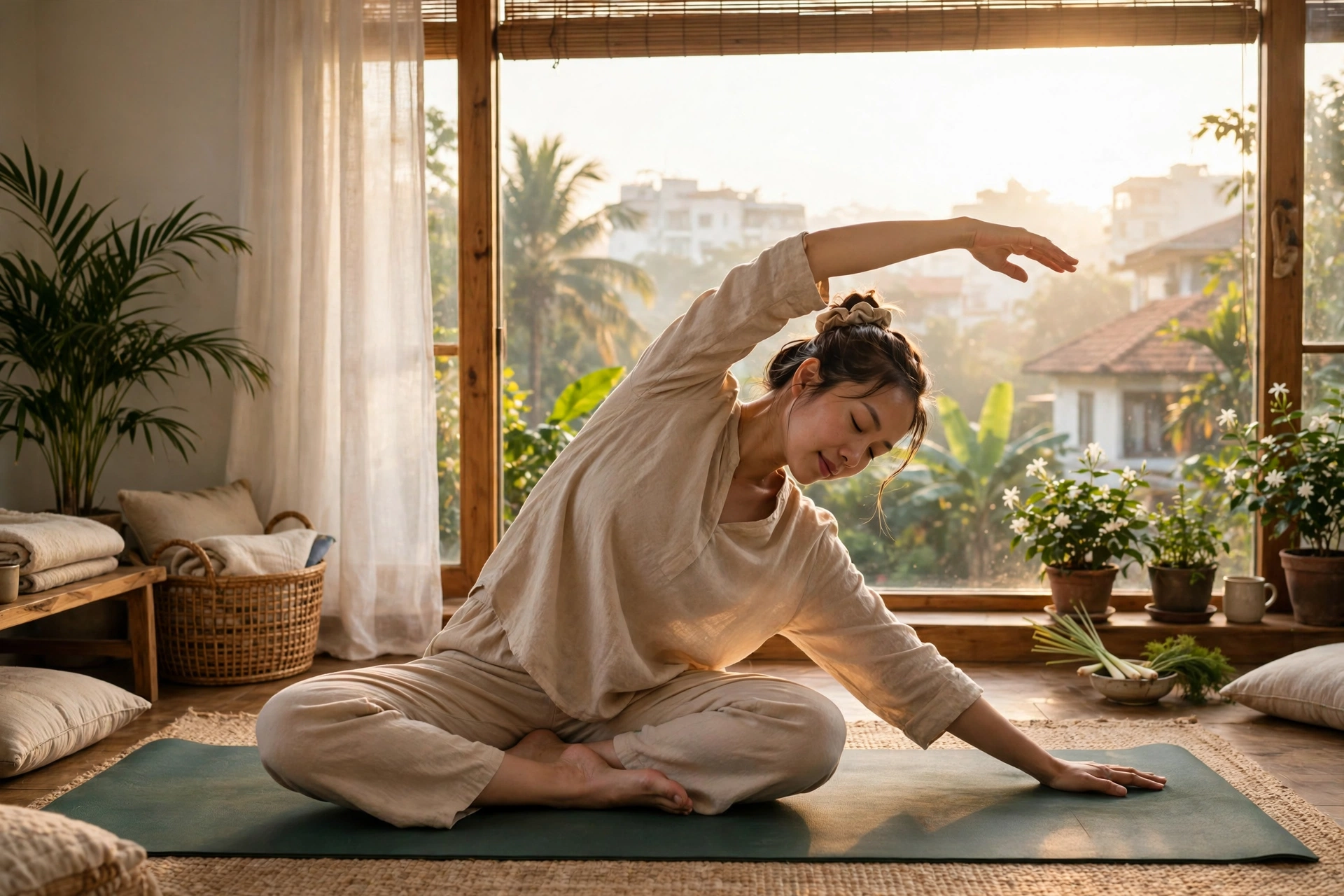 Tập Yoga Buổi Sáng 15 Phút Cho Người Mới: 7 Động Tác Cơ Bản Và Cách Thở Đúng