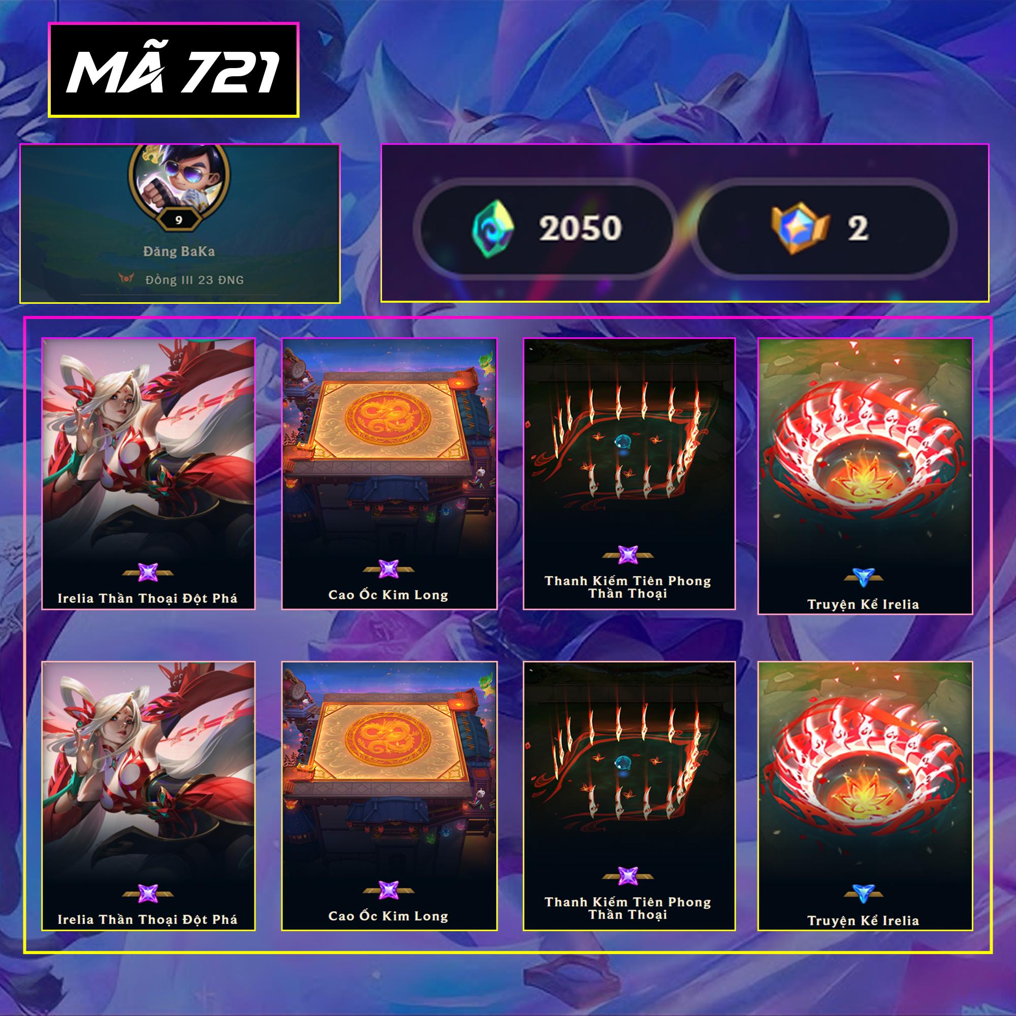 Thuê acc TFT MS: 721 KHÔNG RANK - Ire Thần Thoại