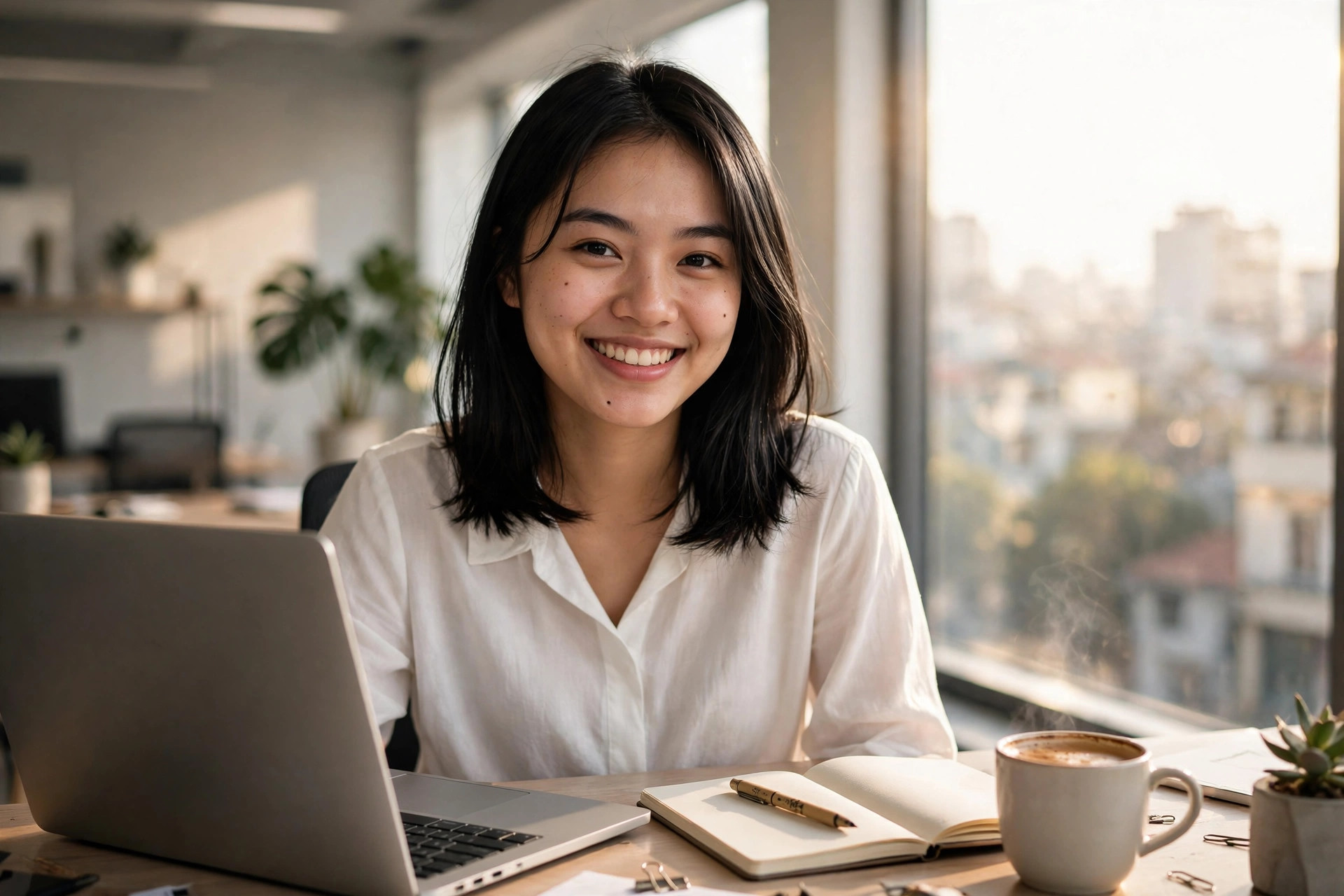 Nhân viên mới tự tin làm việc tại văn phòng