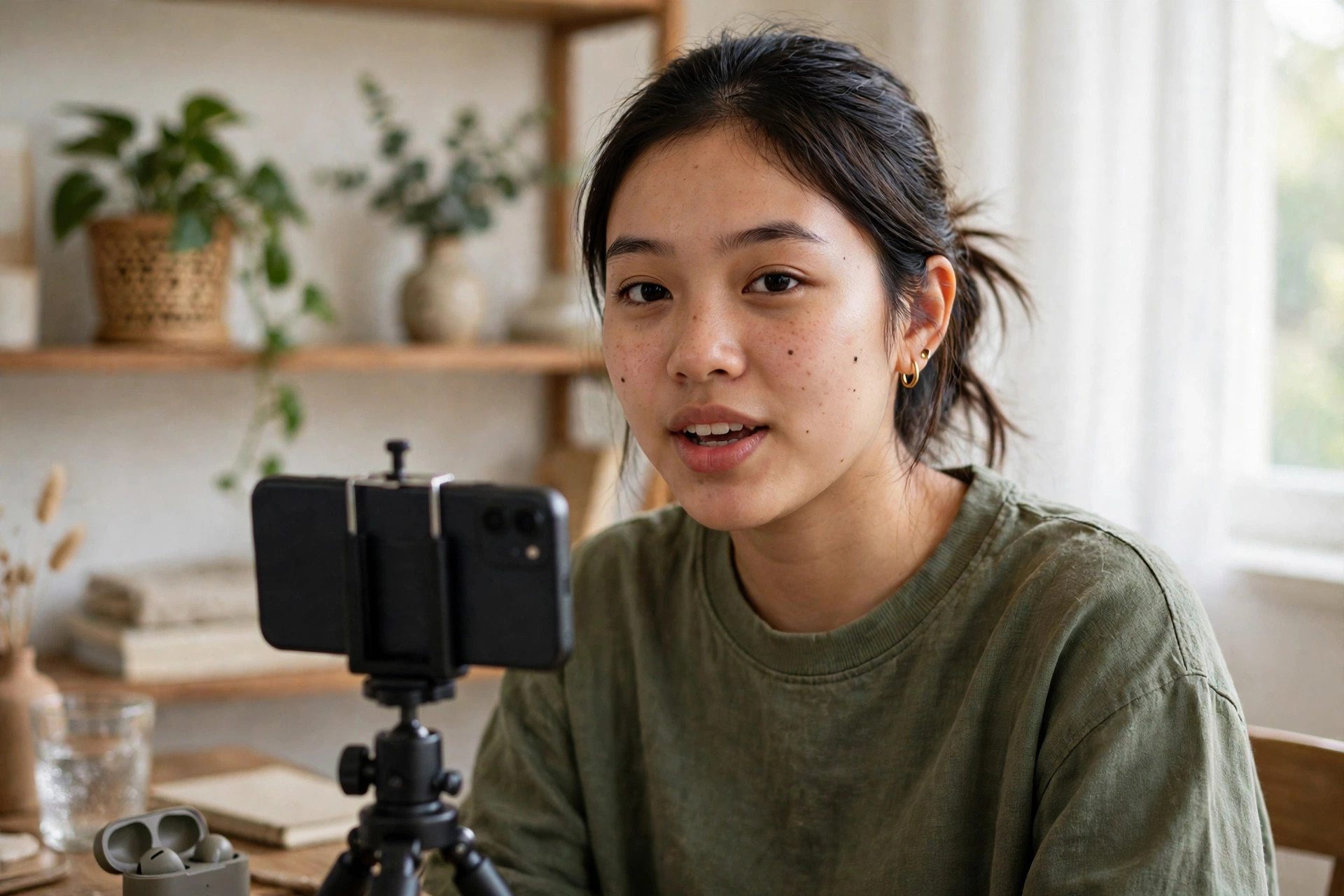 Ảnh minh họa: người sáng tạo nội dung quay video bằng điện thoại trên tripod
