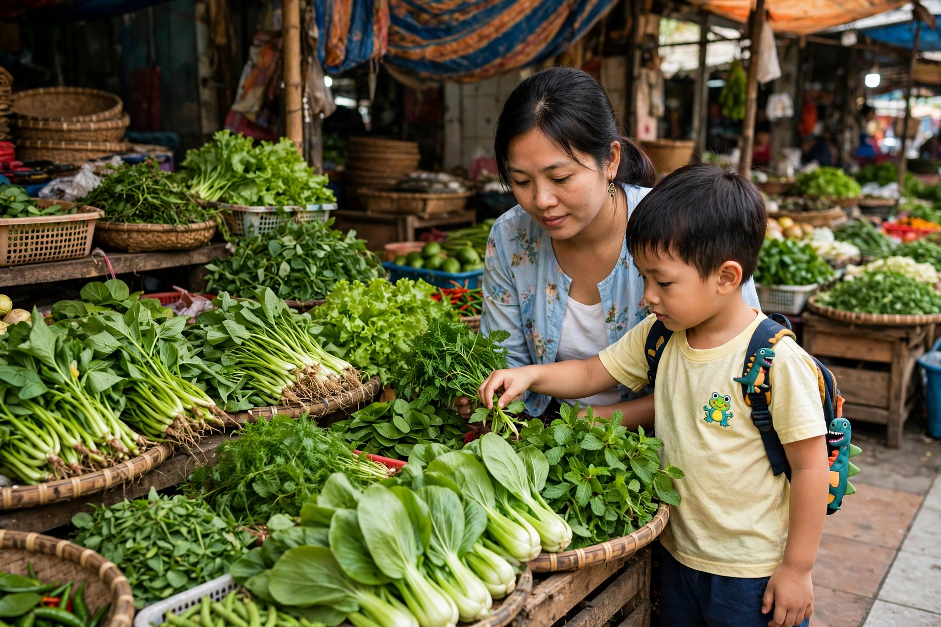 Dạy trẻ đi chợ cùng bố mẹ: cách chọn thực phẩm tươi và học tính tiền thật vui
