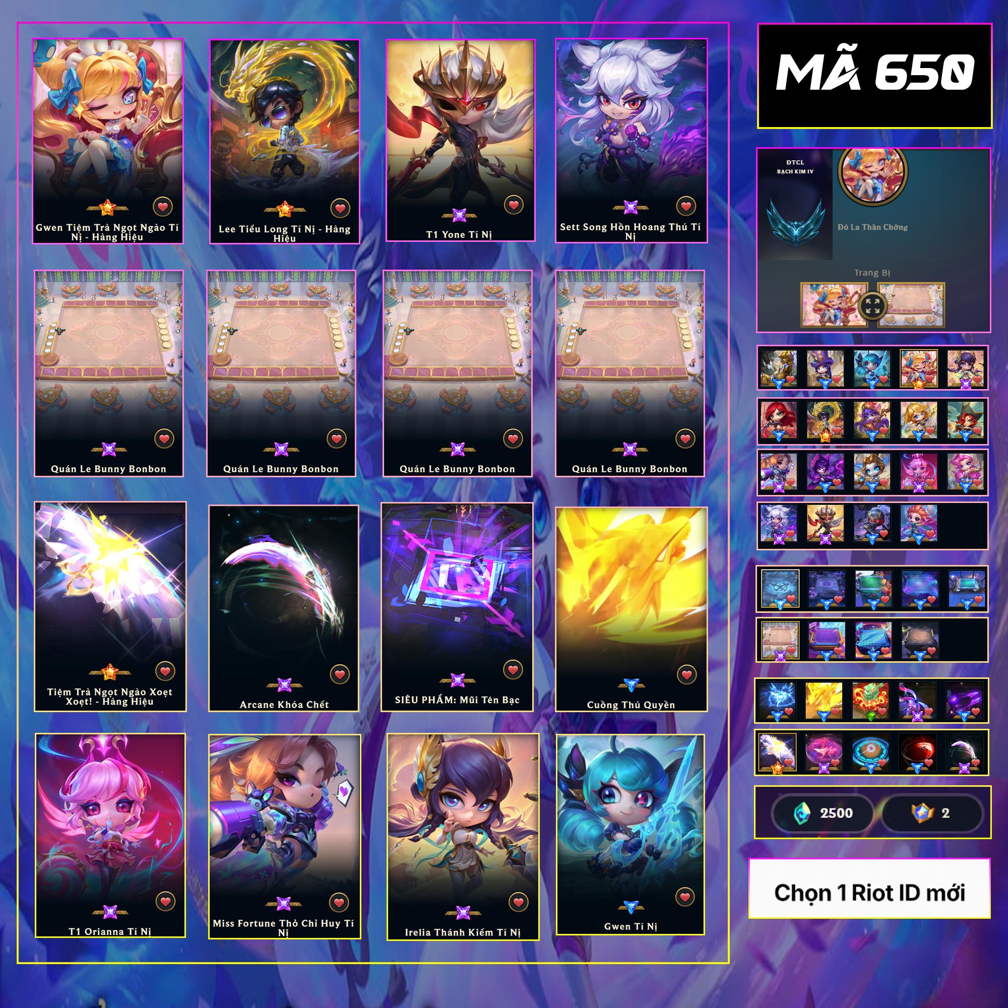 Thuê acc TFT MS: 650 KHÔNG RANK - Gwen Tiệm Trà Ngọt Ngào Hàng Hiệu - Leesin Tiểu Long Hàng Hiệu