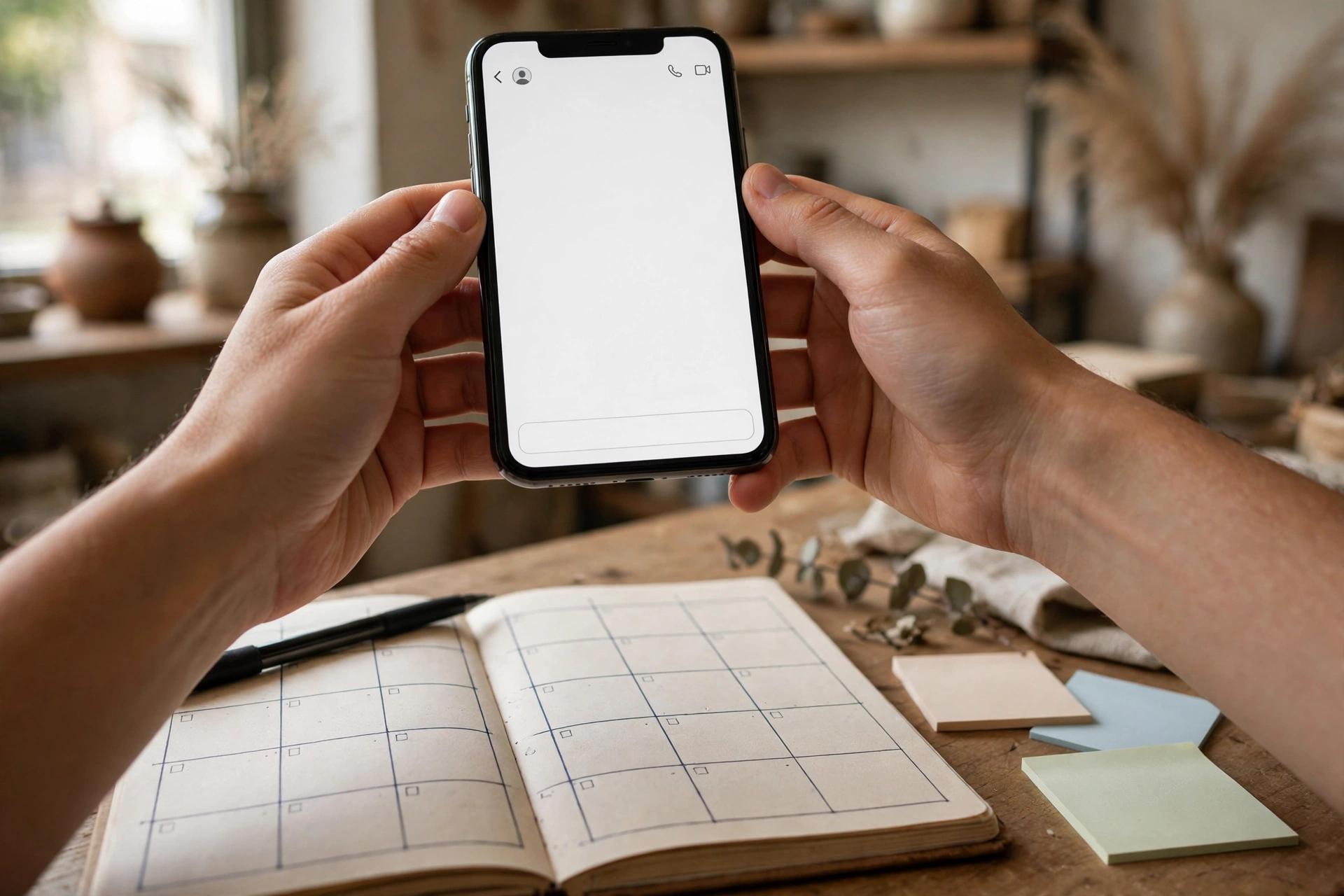 Chủ shop nhỏ soạn tin nhắn chăm sóc khách hàng trên điện thoại